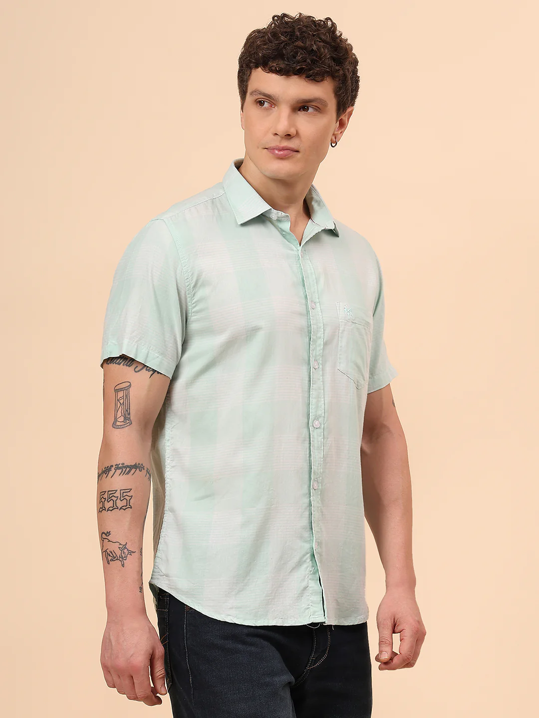 Casual Shirt for Men | Breathable & Soft with Color Fastness Regular Fit Spread Collar Neck Cotton Fabric Checkered Pattern - Image 4