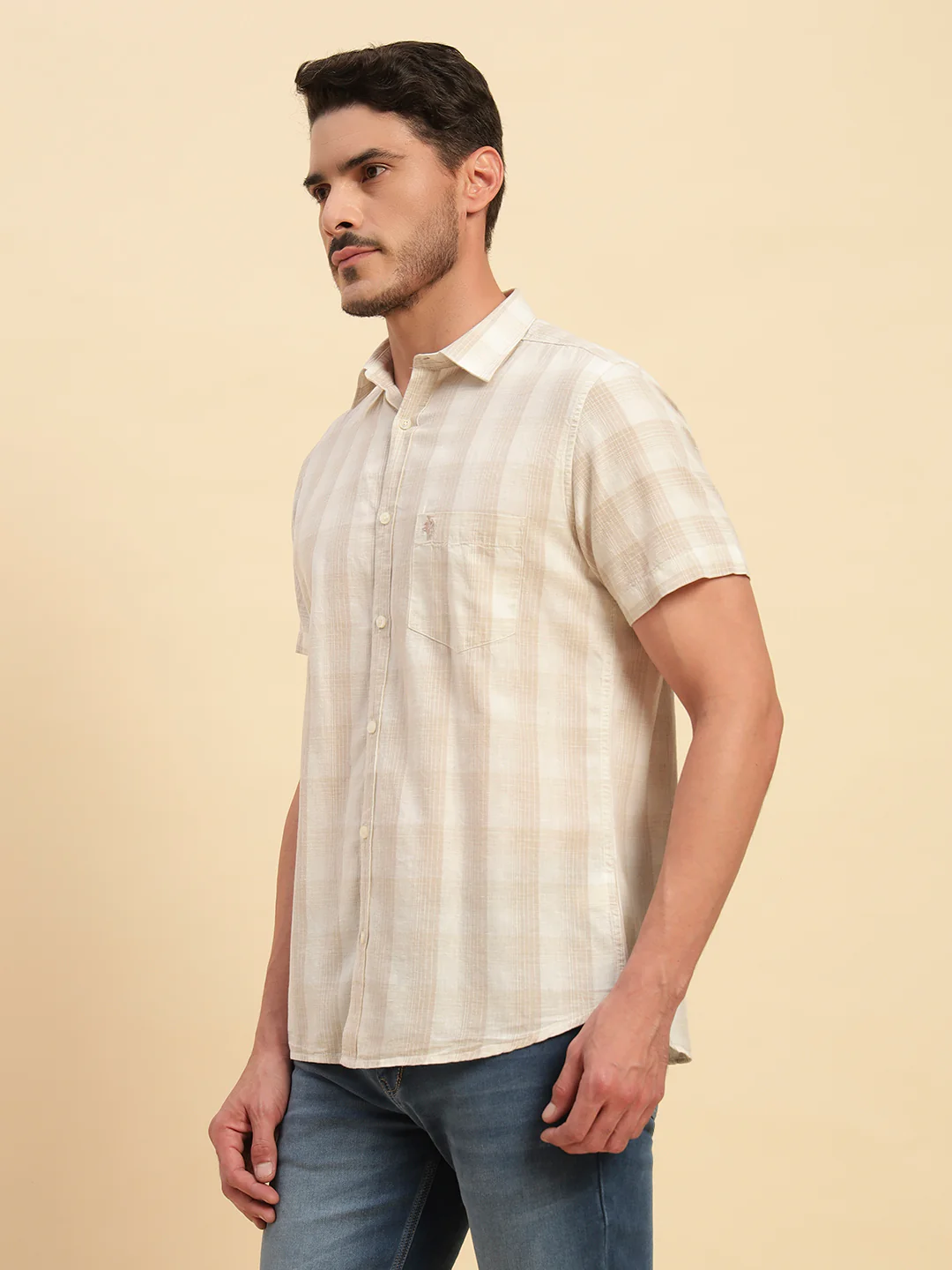 Casual Shirt for Men | Breathable & Soft with Color Fastness Regular Fit Spread Collar Neck Cotton Fabric Checkered Pattern - Image 3