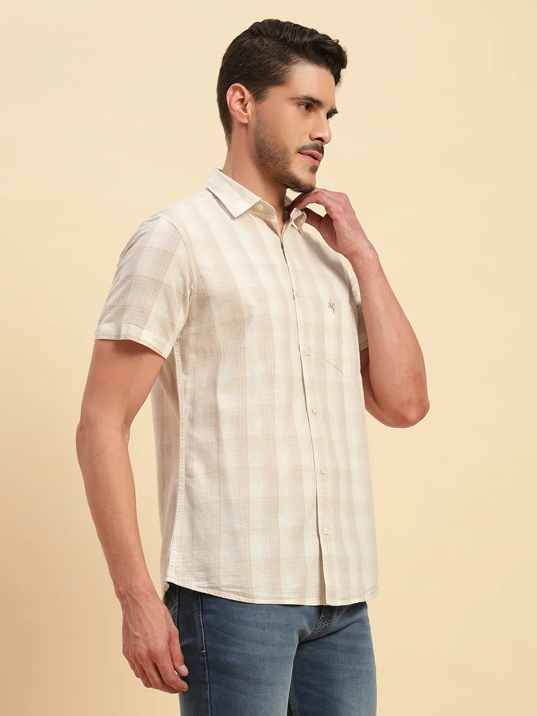 Casual Shirt for Men | Breathable & Soft with Color Fastness Regular Fit Spread Collar Neck Cotton Fabric Checkered Pattern - Image 4