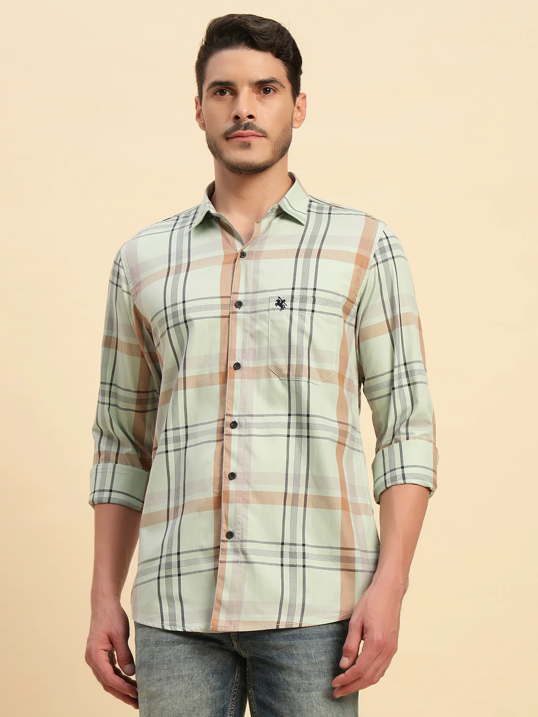 Casual Shirt for Men | Breathable & Soft with Color Fastness Regular Fit Spread Collar Neck Cotton Fabric Checkered Pattern - Image 2