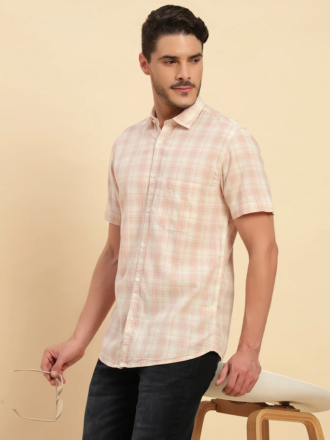 Casual Shirt for Men | Breathable & Soft with Color Fastness Regular Fit Spread Collar Neck Cotton Fabric Checkered Pattern - Image 2