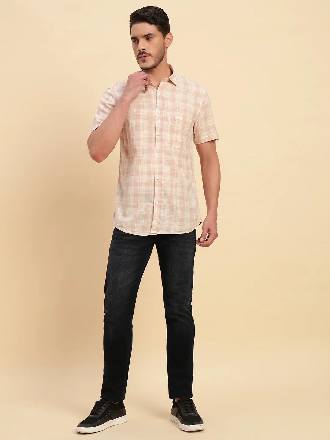 Casual Shirt for Men | Breathable & Soft with Color Fastness Regular Fit Spread Collar Neck Cotton Fabric Checkered Pattern - Image 8