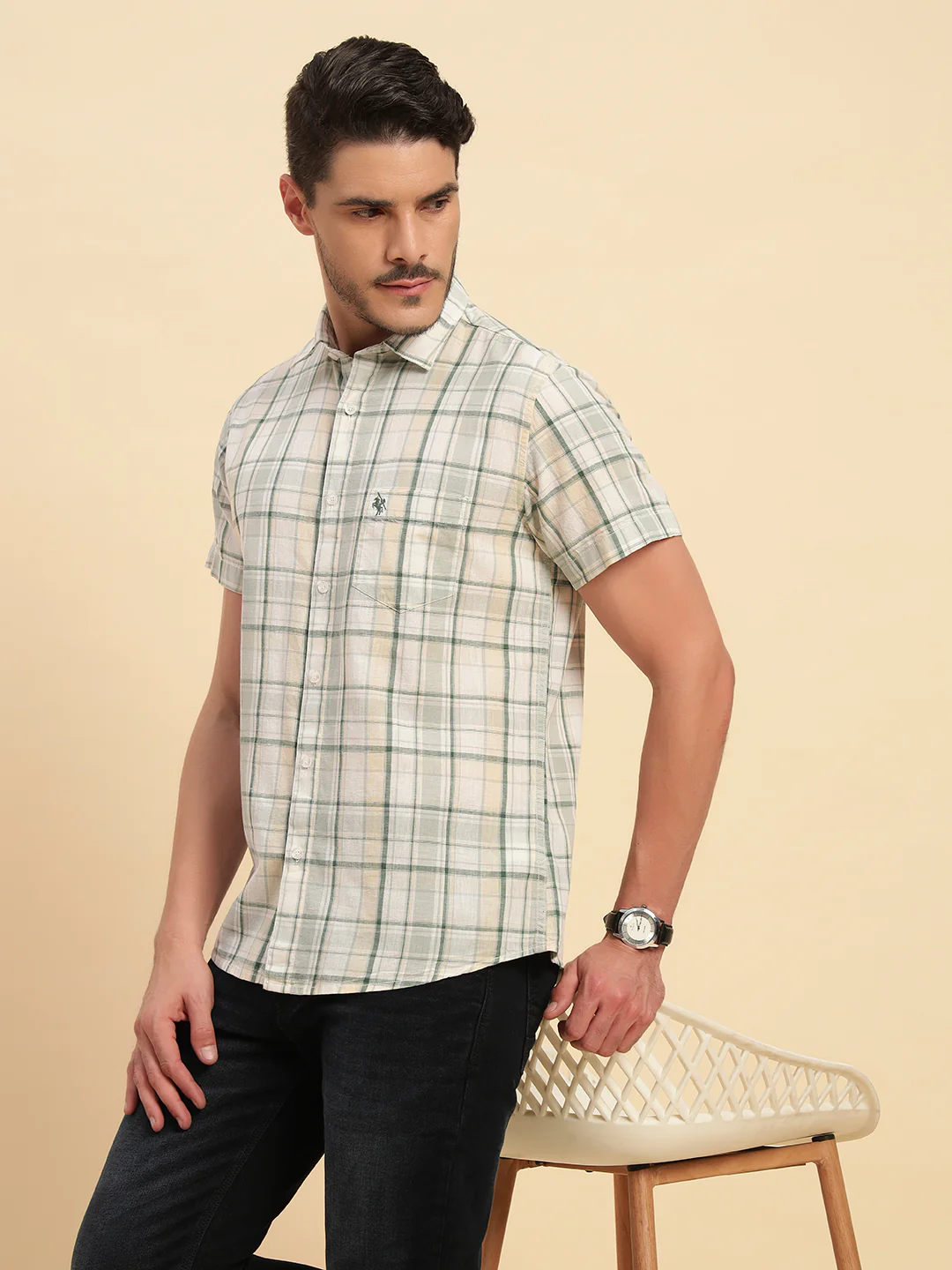 Casual Shirt for Men | Breathable & Soft with Color Fastness Regular Fit Spread Collar Neck Cotton Fabric Checkered Pattern - Image 10