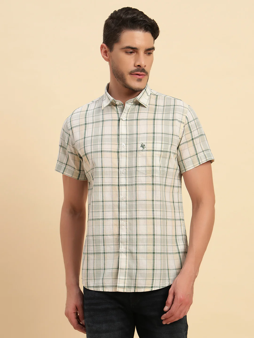 Casual Shirt for Men | Breathable & Soft with Color Fastness Regular Fit Spread Collar Neck Cotton Fabric Checkered Pattern - Image 2