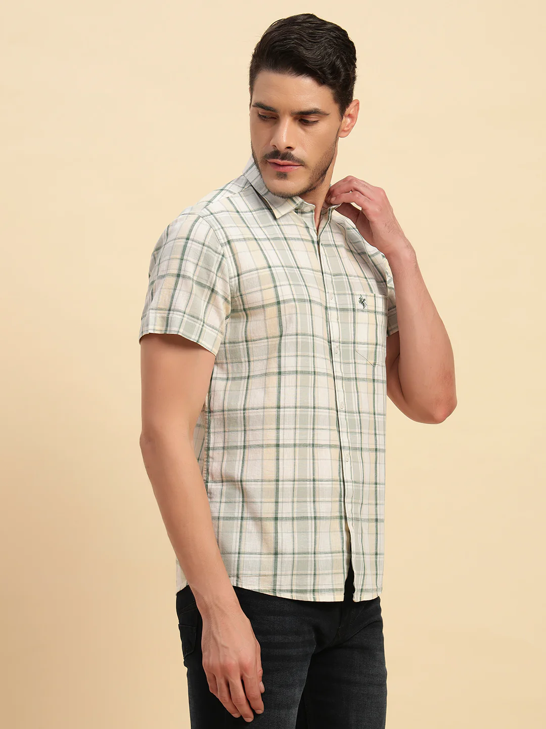 Casual Shirt for Men | Breathable & Soft with Color Fastness Regular Fit Spread Collar Neck Cotton Fabric Checkered Pattern - Image 5