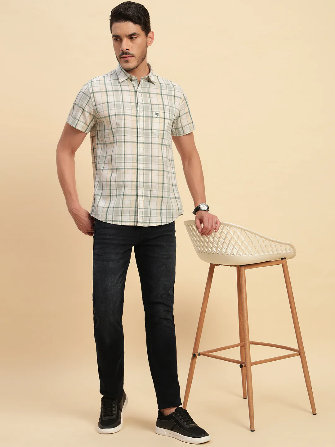 Casual Shirt for Men | Breathable & Soft with Color Fastness Regular Fit Spread Collar Neck Cotton Fabric Checkered Pattern - Image 9