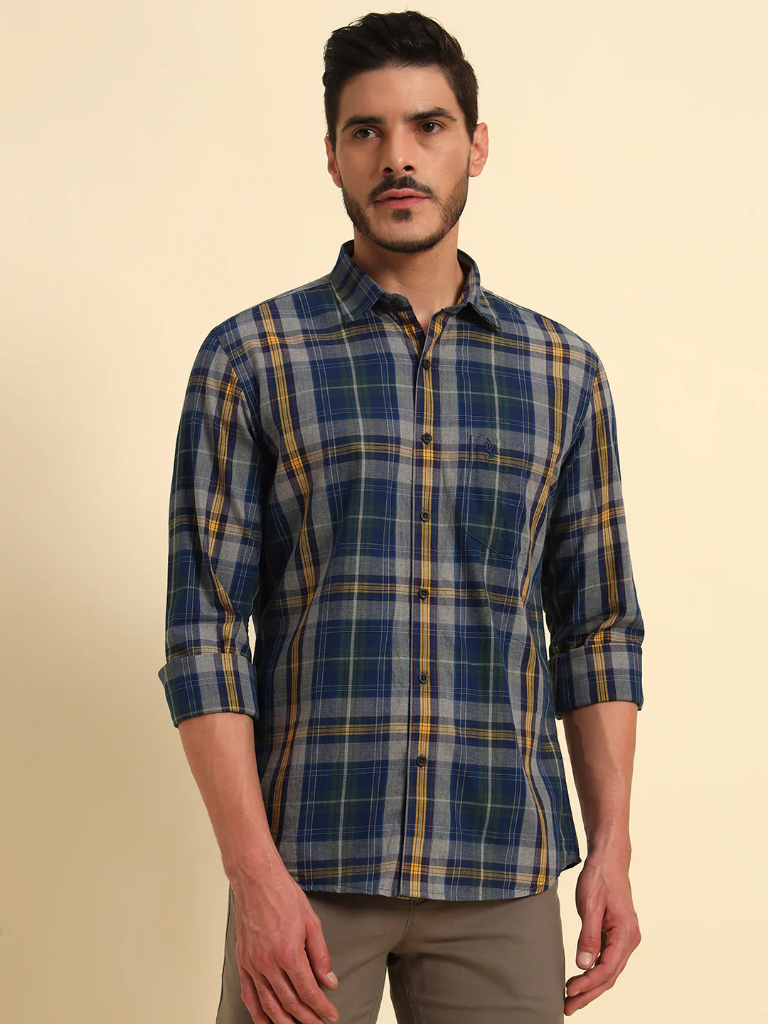 Casual Shirt for Men | Breathable & Soft with Color Fastness Regular Fit Spread Collar Neck Cotton Fabric Checkered Pattern - Image 4