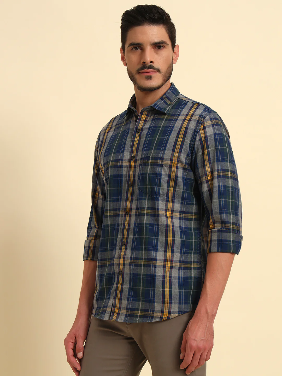 Casual Shirt for Men | Breathable & Soft with Color Fastness Regular Fit Spread Collar Neck Cotton Fabric Checkered Pattern - Image 5