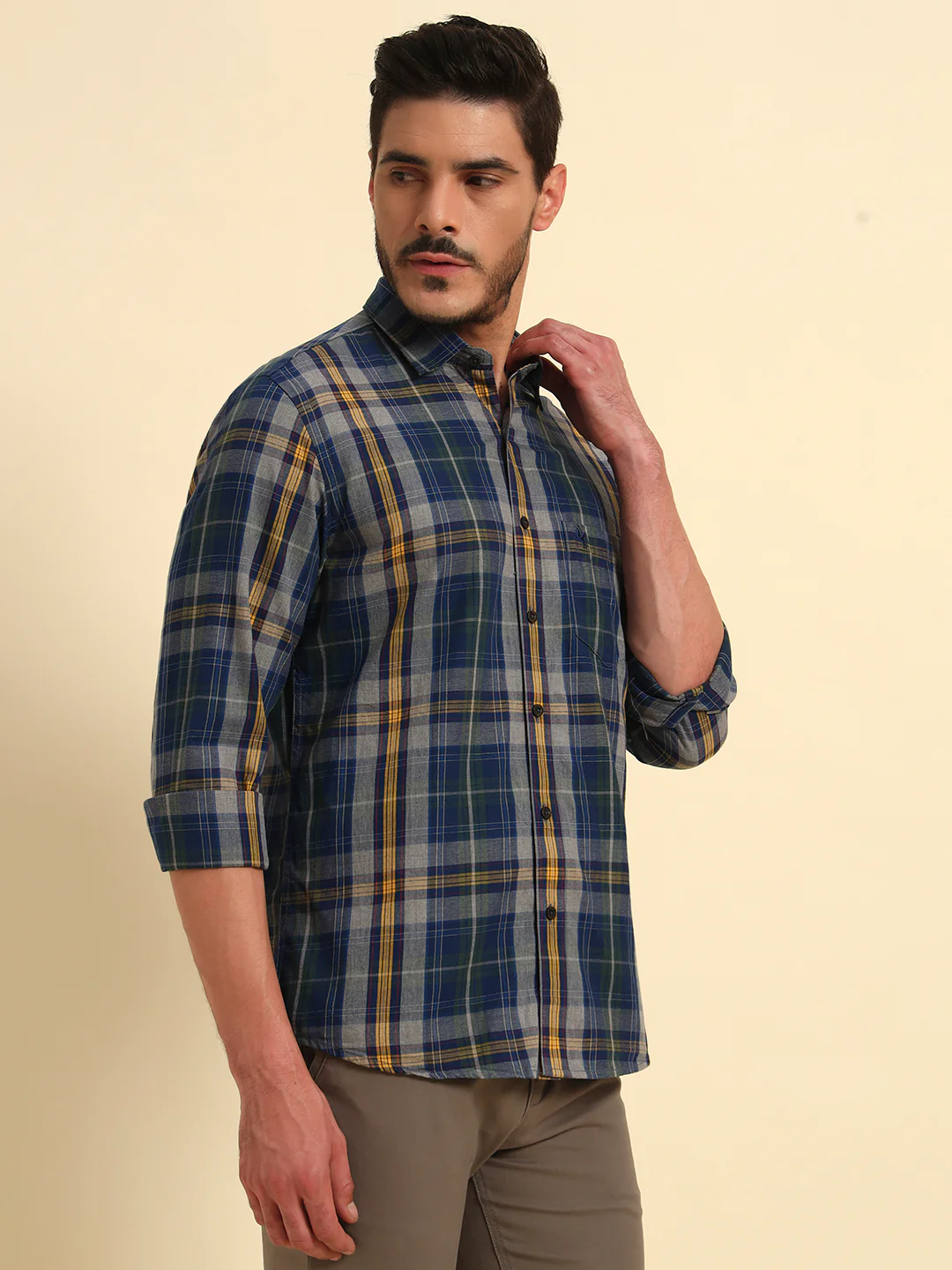 Casual Shirt for Men | Breathable & Soft with Color Fastness Regular Fit Spread Collar Neck Cotton Fabric Checkered Pattern - Image 6