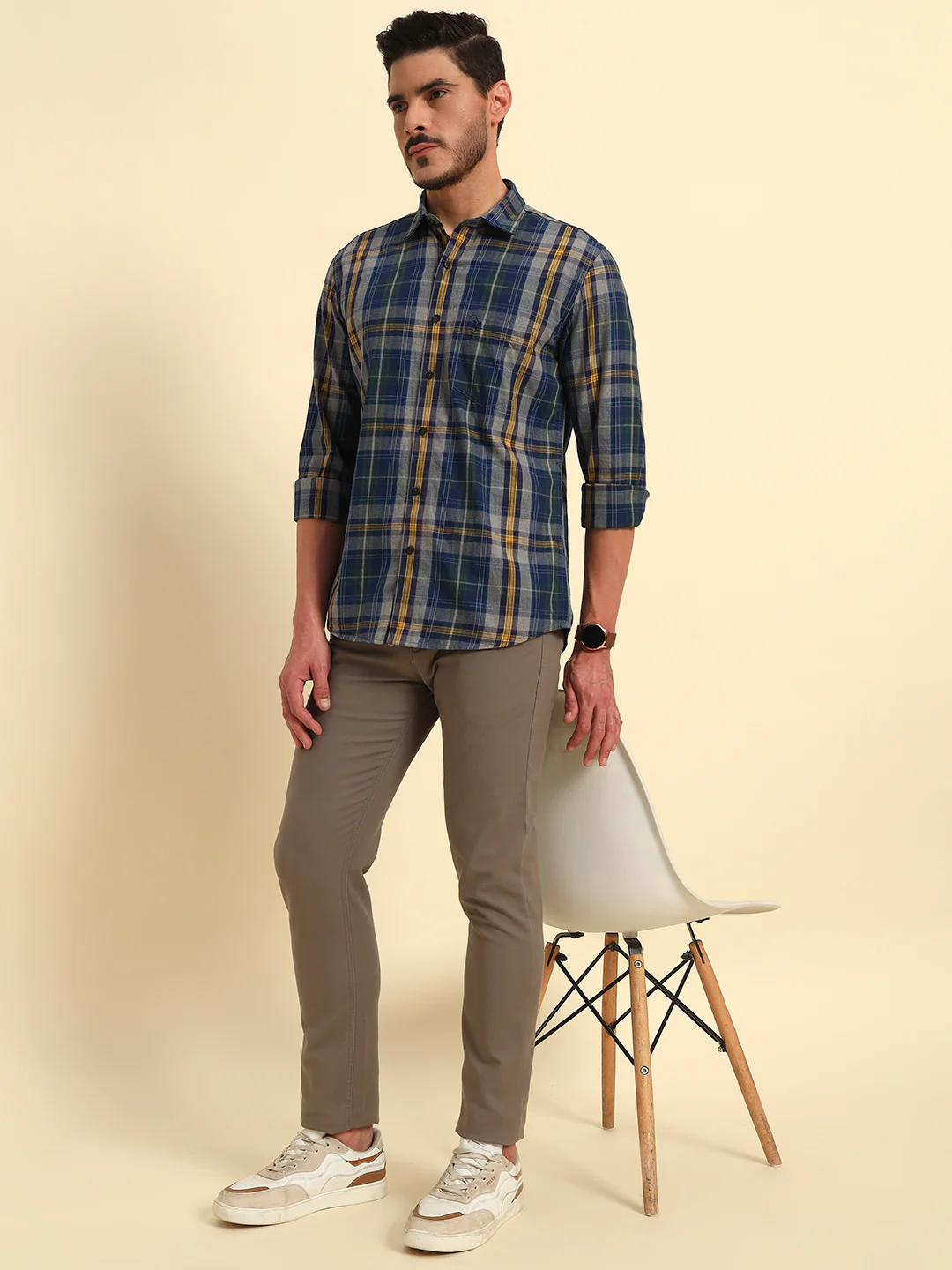 Casual Shirt for Men | Breathable & Soft with Color Fastness Regular Fit Spread Collar Neck Cotton Fabric Checkered Pattern - Image 9