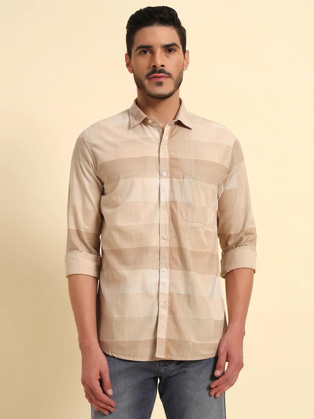 Casual Shirt for Men | Breathable & Soft with Color Fastness Regular Fit Spread Collar Neck Cotton Fabric Checkered Pattern - Image 2