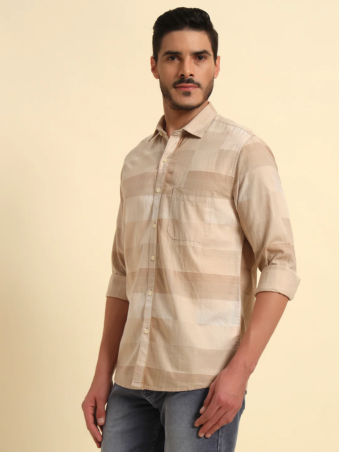 Casual Shirt for Men | Breathable & Soft with Color Fastness Regular Fit Spread Collar Neck Cotton Fabric Checkered Pattern - Image 5