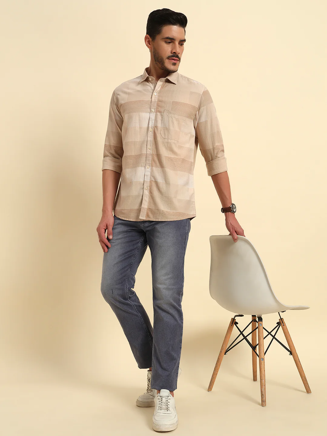 Casual Shirt for Men | Breathable & Soft with Color Fastness Regular Fit Spread Collar Neck Cotton Fabric Checkered Pattern - Image 9