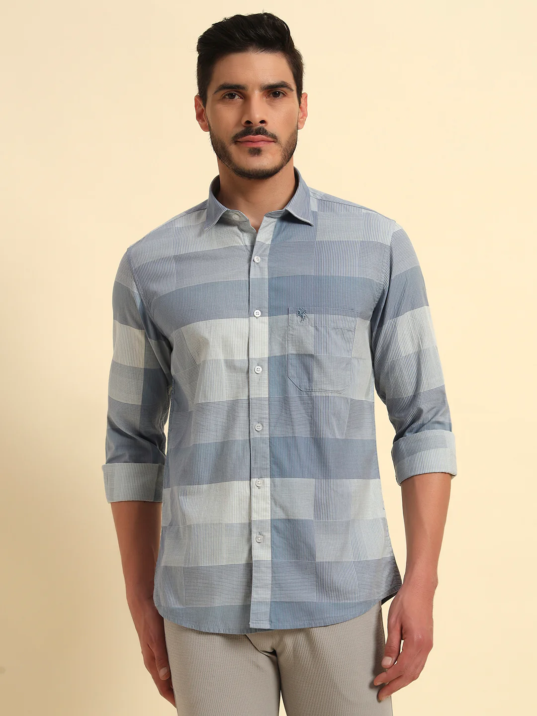 Casual Shirt for Men | Breathable & Soft with Color Fastness Regular Fit Spread Collar Neck Cotton Fabric Checkered Pattern - Image 2