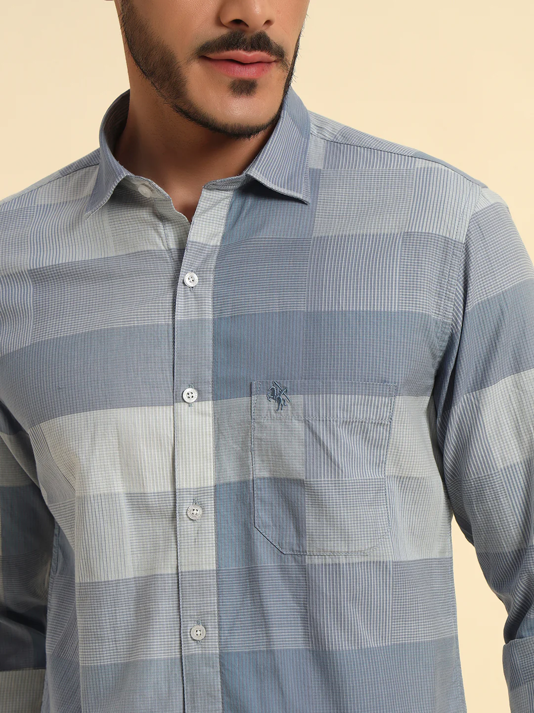Casual Shirt for Men | Breathable & Soft with Color Fastness Regular Fit Spread Collar Neck Cotton Fabric Checkered Pattern - Image 6