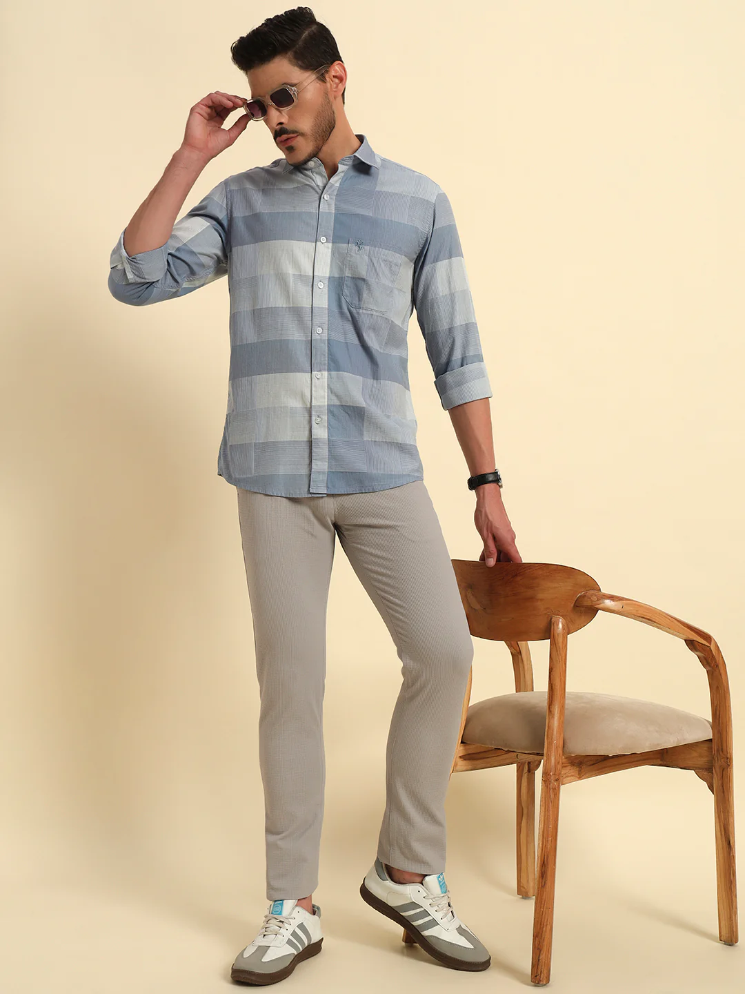 Casual Shirt for Men | Breathable & Soft with Color Fastness Regular Fit Spread Collar Neck Cotton Fabric Checkered Pattern - Image 8