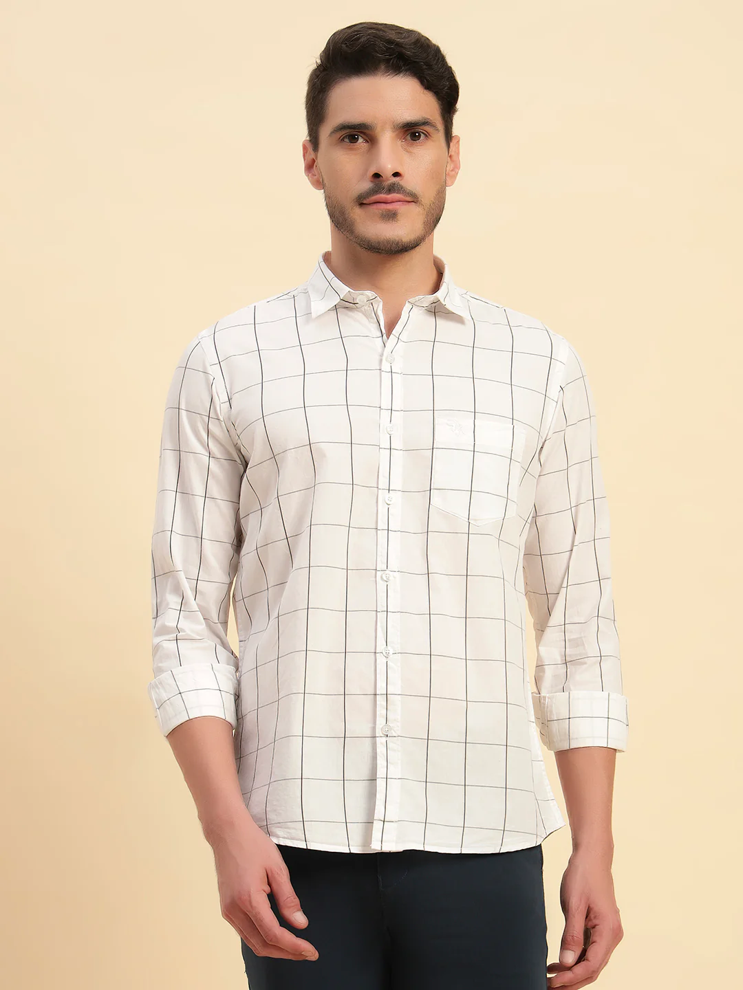 Casual Shirt for Men | Breathable & Soft with Color Fastness Regular Fit Spread Collar Neck Cotton Fabric Checkered Pattern - Image 2