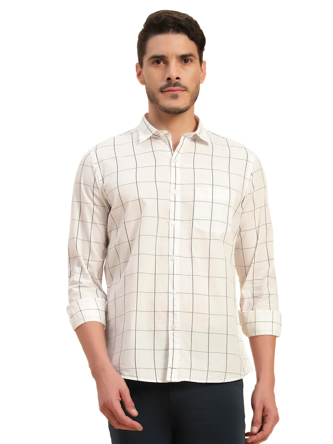 Casual Shirt for Men | Breathable & Soft with Color Fastness Regular Fit Spread Collar Neck Cotton Fabric Checkered Pattern - Image 3