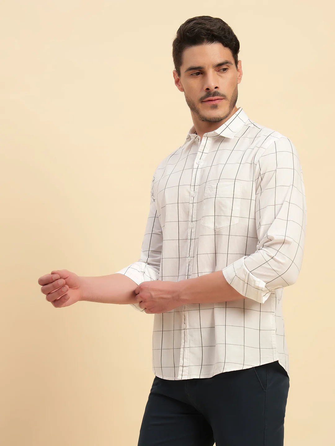 Casual Shirt for Men | Breathable & Soft with Color Fastness Regular Fit Spread Collar Neck Cotton Fabric Checkered Pattern - Image 4