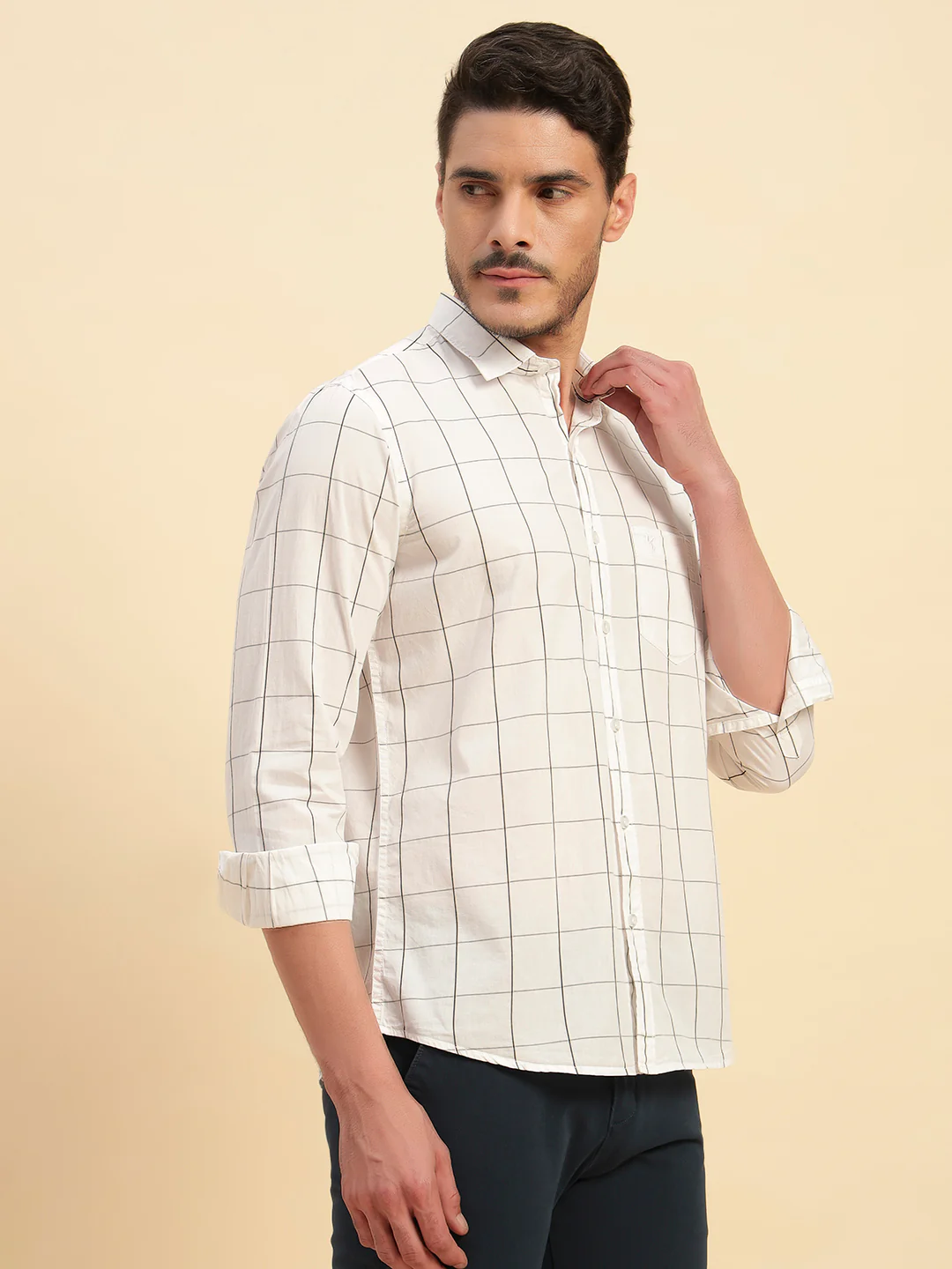 Casual Shirt for Men | Breathable & Soft with Color Fastness Regular Fit Spread Collar Neck Cotton Fabric Checkered Pattern - Image 5
