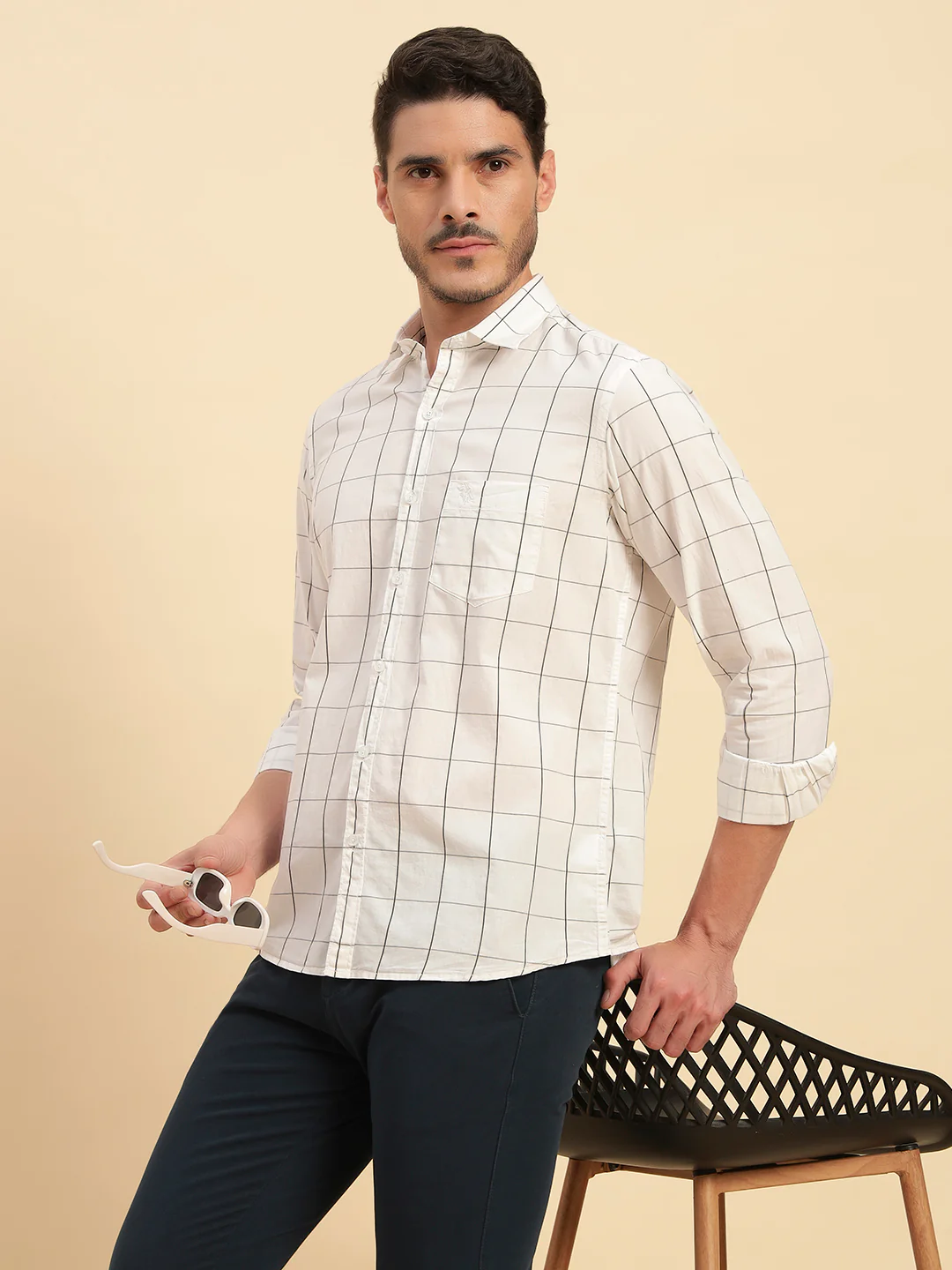 Casual Shirt for Men | Breathable & Soft with Color Fastness Regular Fit Spread Collar Neck Cotton Fabric Checkered Pattern - Image 9