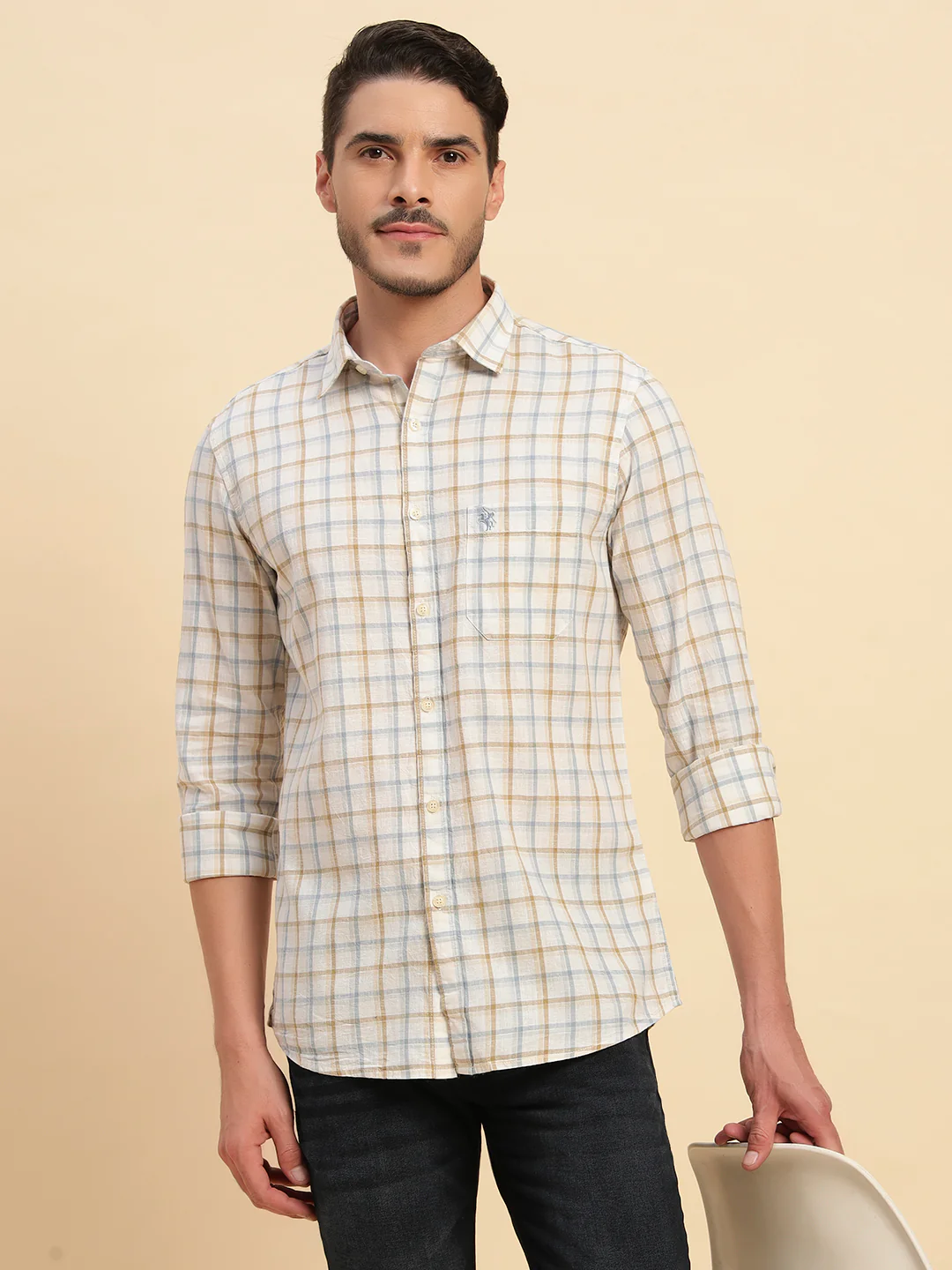 Casual Shirt for Men | Breathable & Soft with Color Fastness Regular Fit Spread Collar Neck Cotton Fabric Checkered Pattern - Image 10
