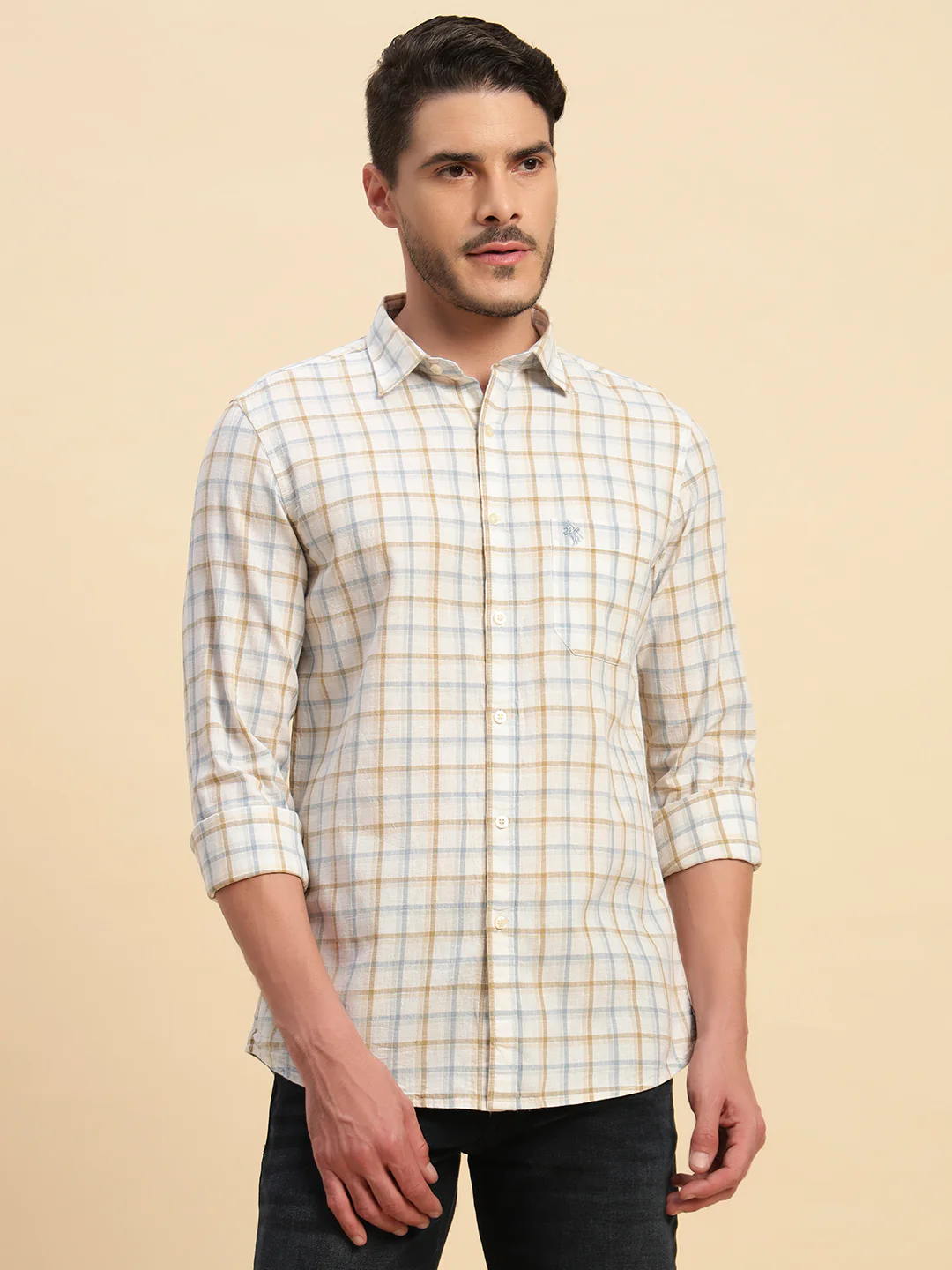 Casual Shirt for Men | Breathable & Soft with Color Fastness Regular Fit Spread Collar Neck Cotton Fabric Checkered Pattern - Image 2