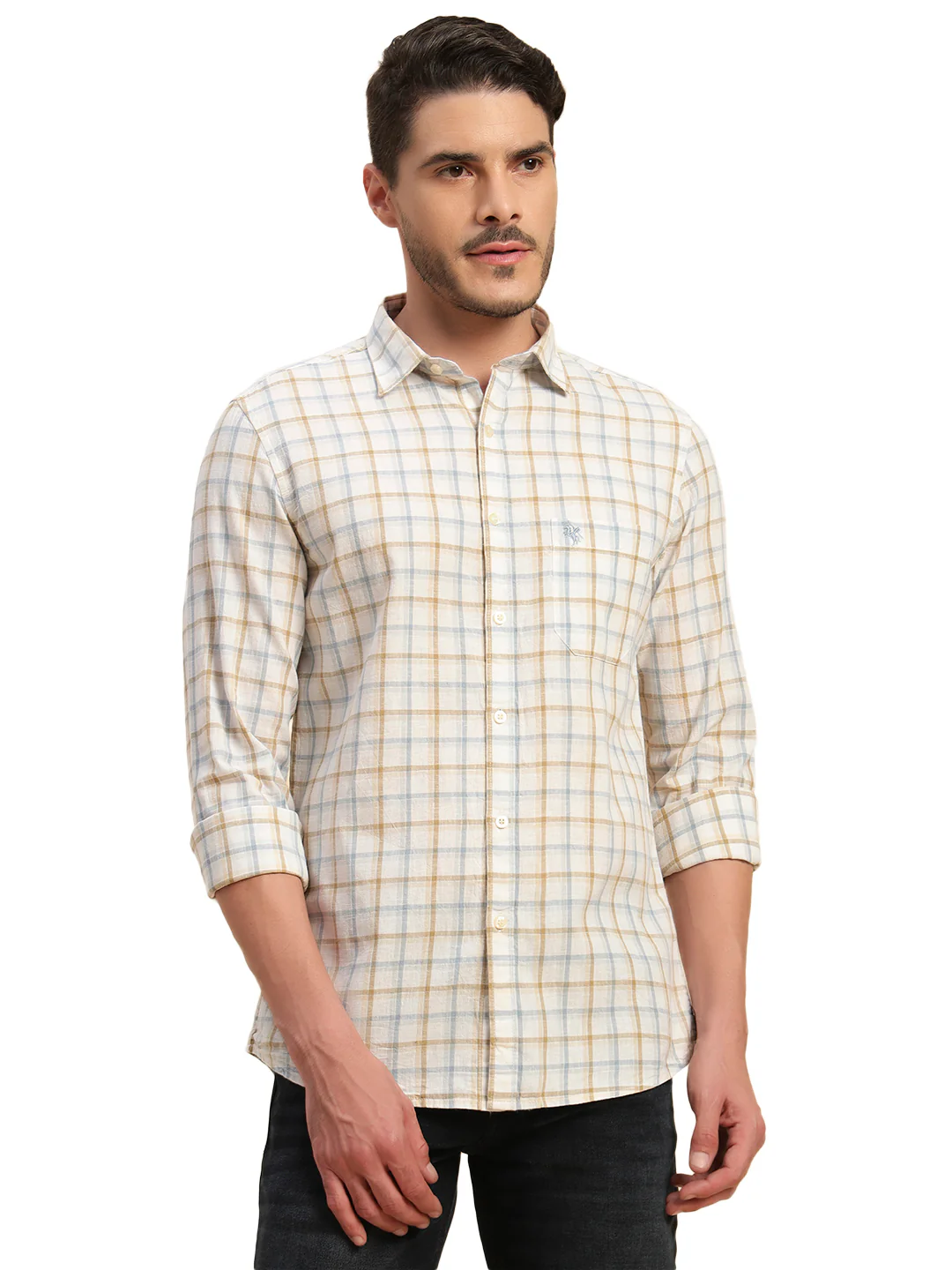 Casual Shirt for Men | Breathable & Soft with Color Fastness Regular Fit Spread Collar Neck Cotton Fabric Checkered Pattern - Image 3