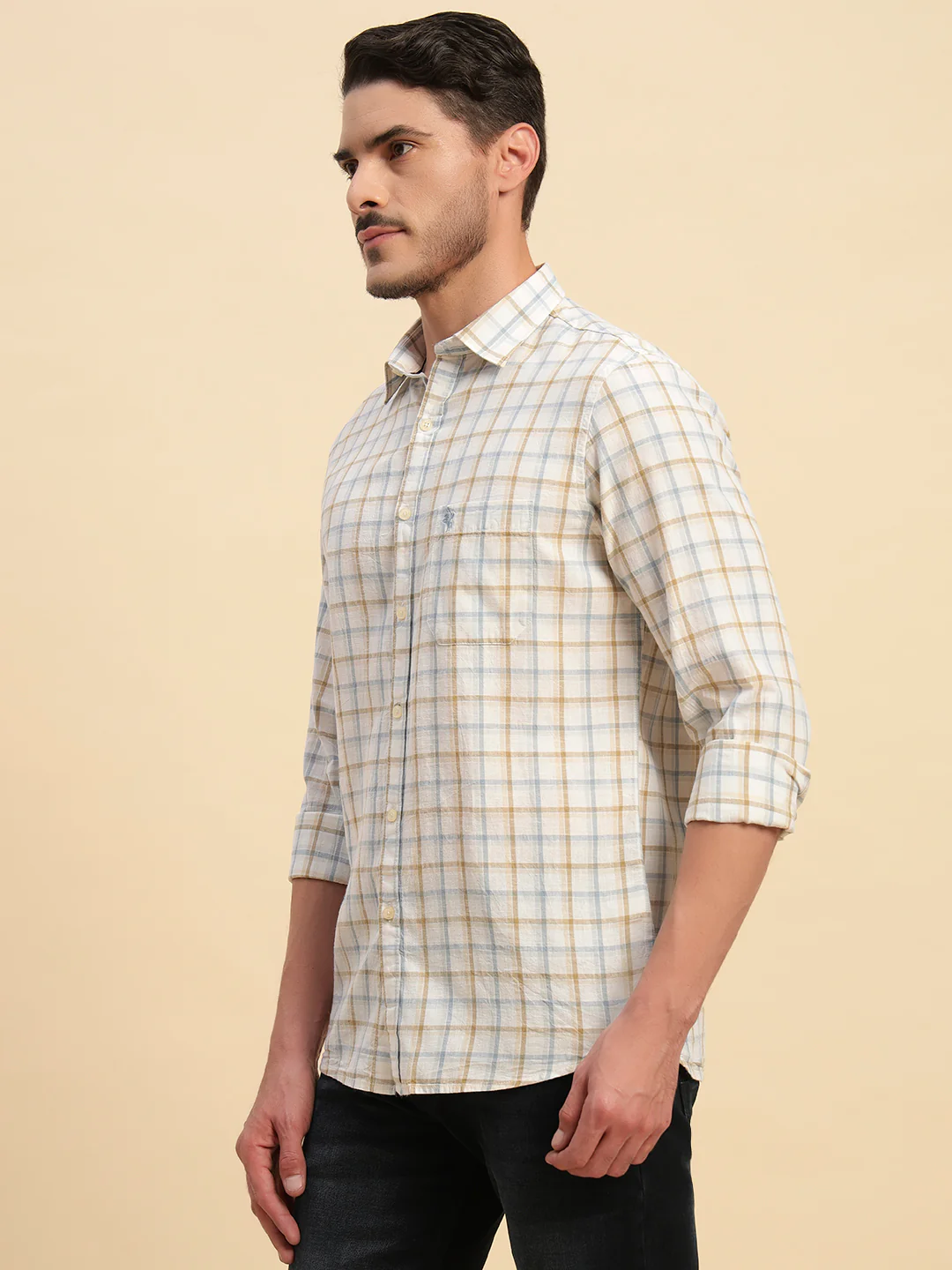 Casual Shirt for Men | Breathable & Soft with Color Fastness Regular Fit Spread Collar Neck Cotton Fabric Checkered Pattern - Image 5