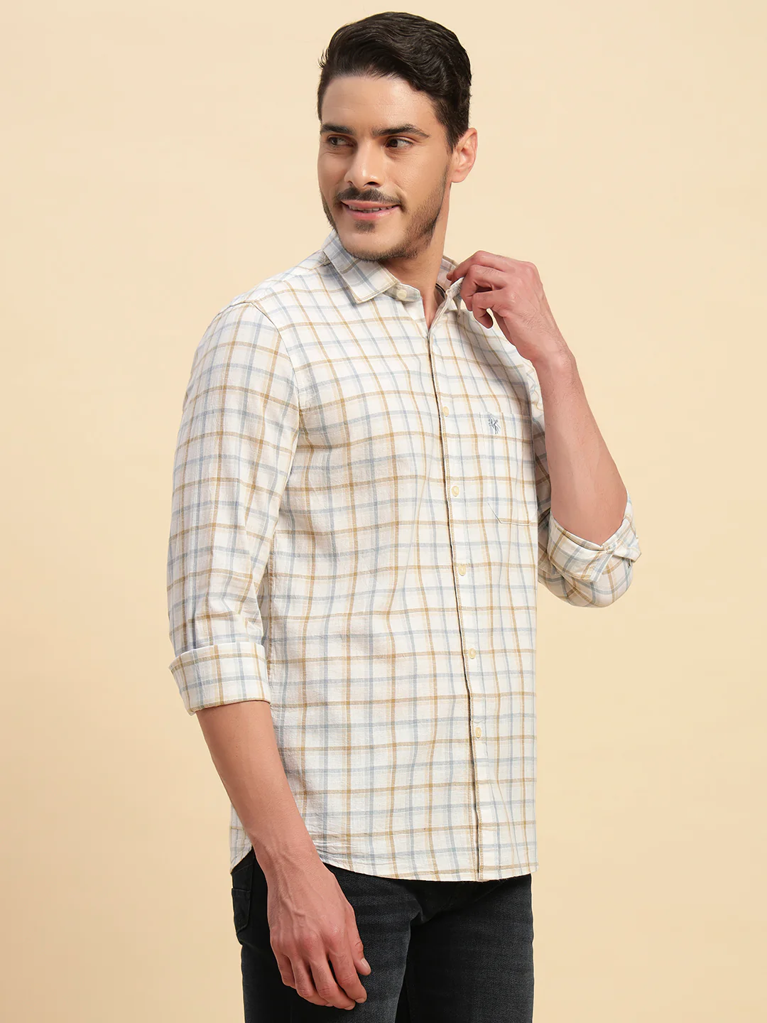 Casual Shirt for Men | Breathable & Soft with Color Fastness Regular Fit Spread Collar Neck Cotton Fabric Checkered Pattern - Image 6