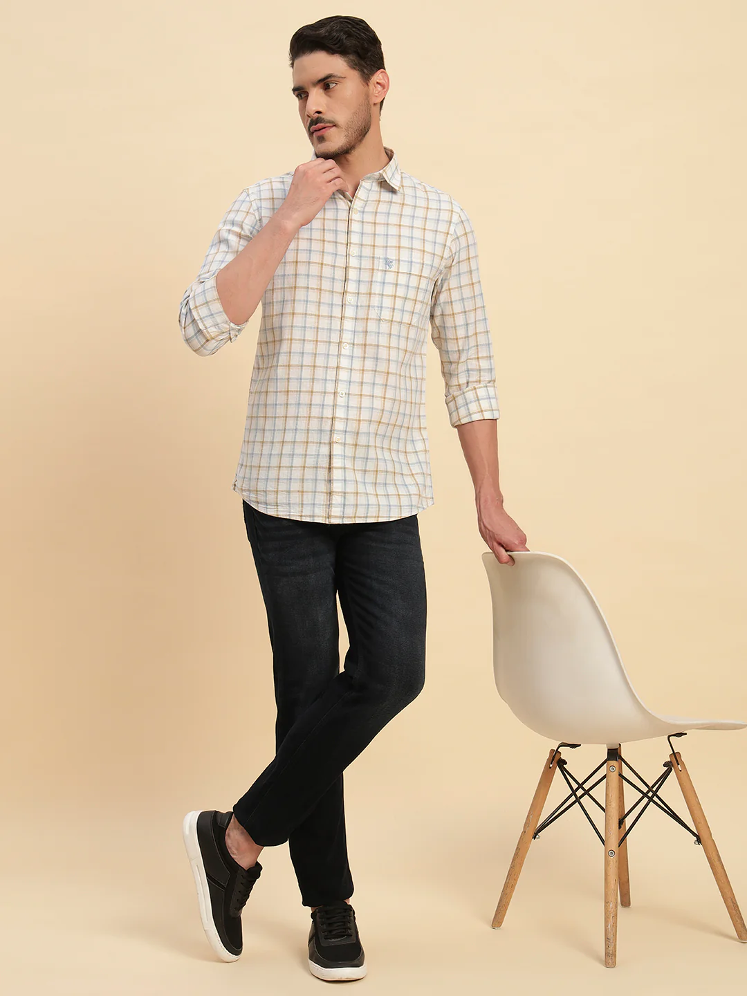 Casual Shirt for Men | Breathable & Soft with Color Fastness Regular Fit Spread Collar Neck Cotton Fabric Checkered Pattern - Image 9