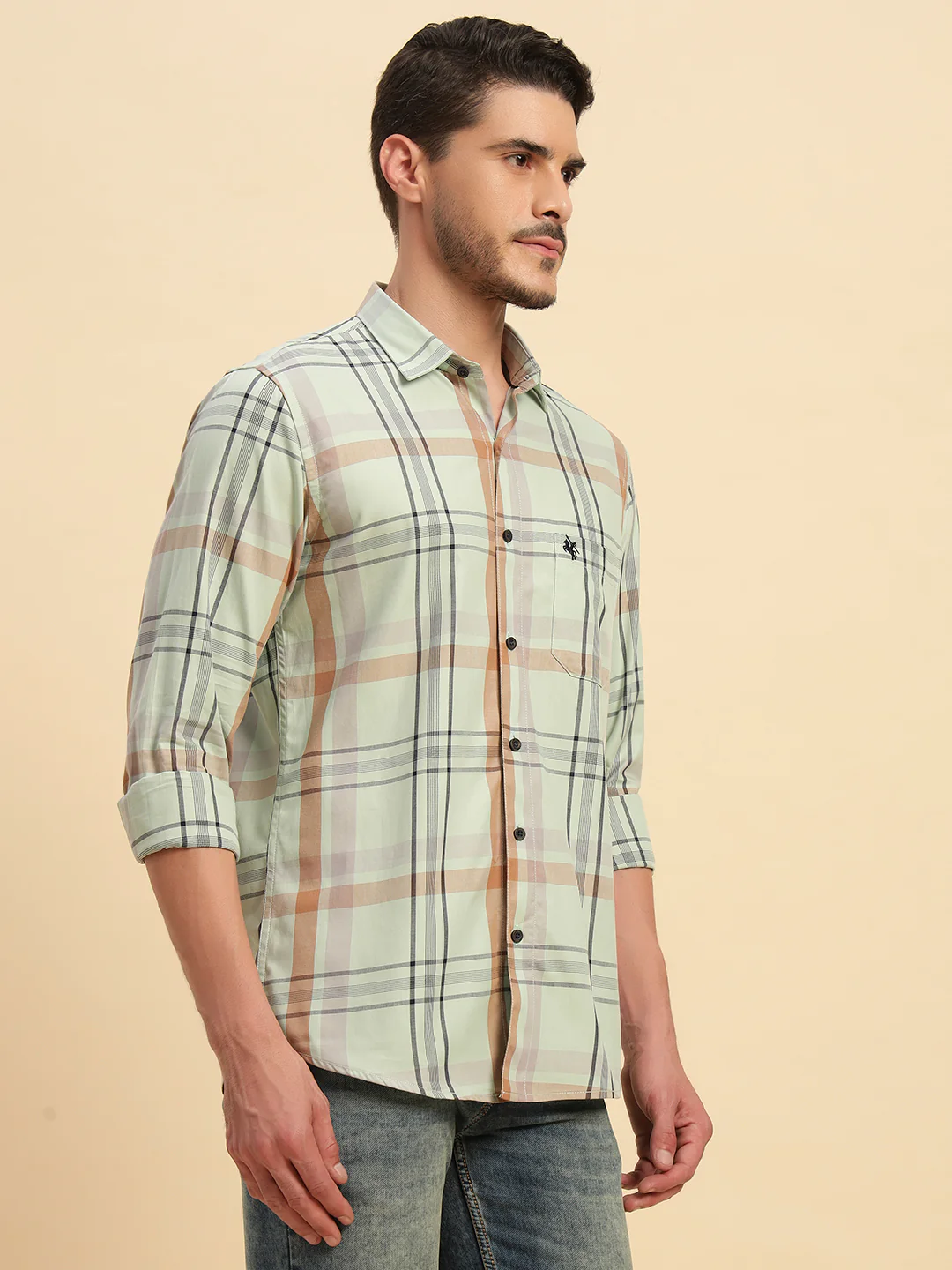 Casual Shirt for Men | Breathable & Soft with Color Fastness Regular Fit Spread Collar Neck Cotton Fabric Checkered Pattern - Image 9