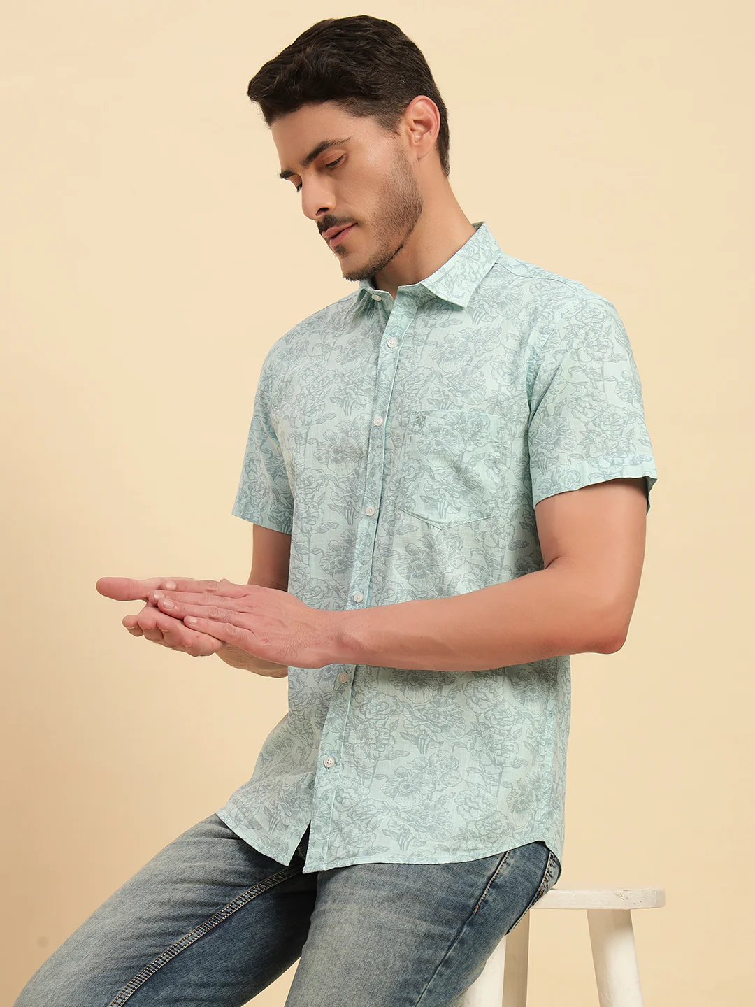 Casual Shirt for Men | Breathable & Soft with Color Fastness Regular Fit Spread Collar Neck Cotton Fabric Printed Pattern - Image 10