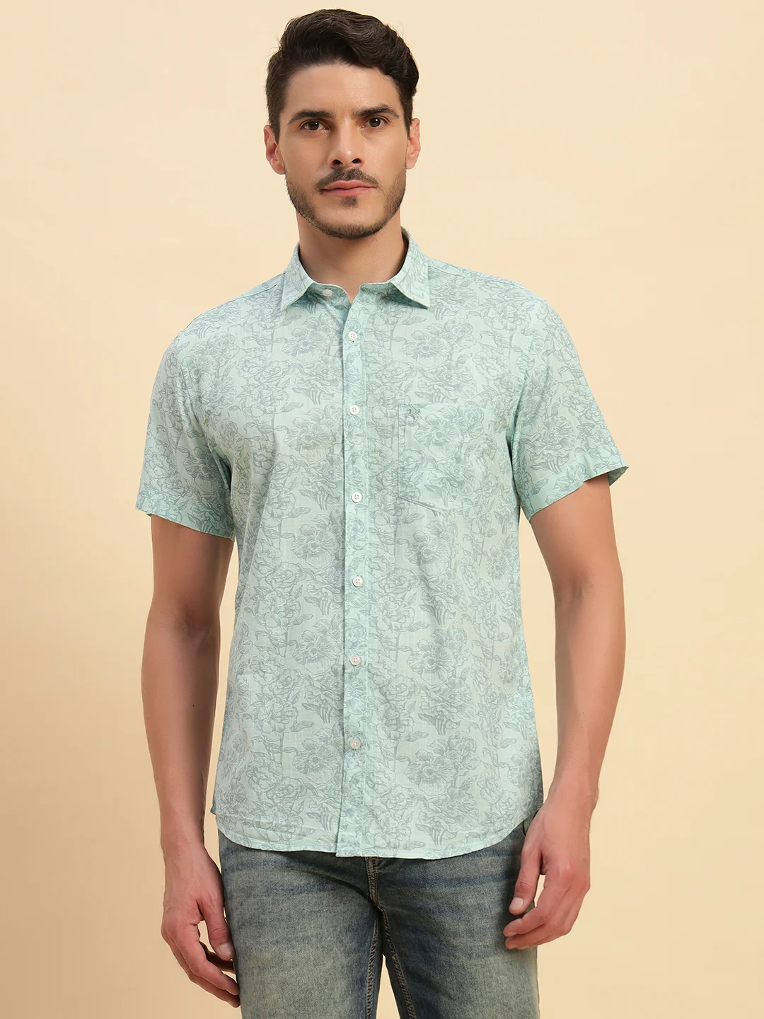 Casual Shirt for Men | Breathable & Soft with Color Fastness Regular Fit Spread Collar Neck Cotton Fabric Printed Pattern - Image 3