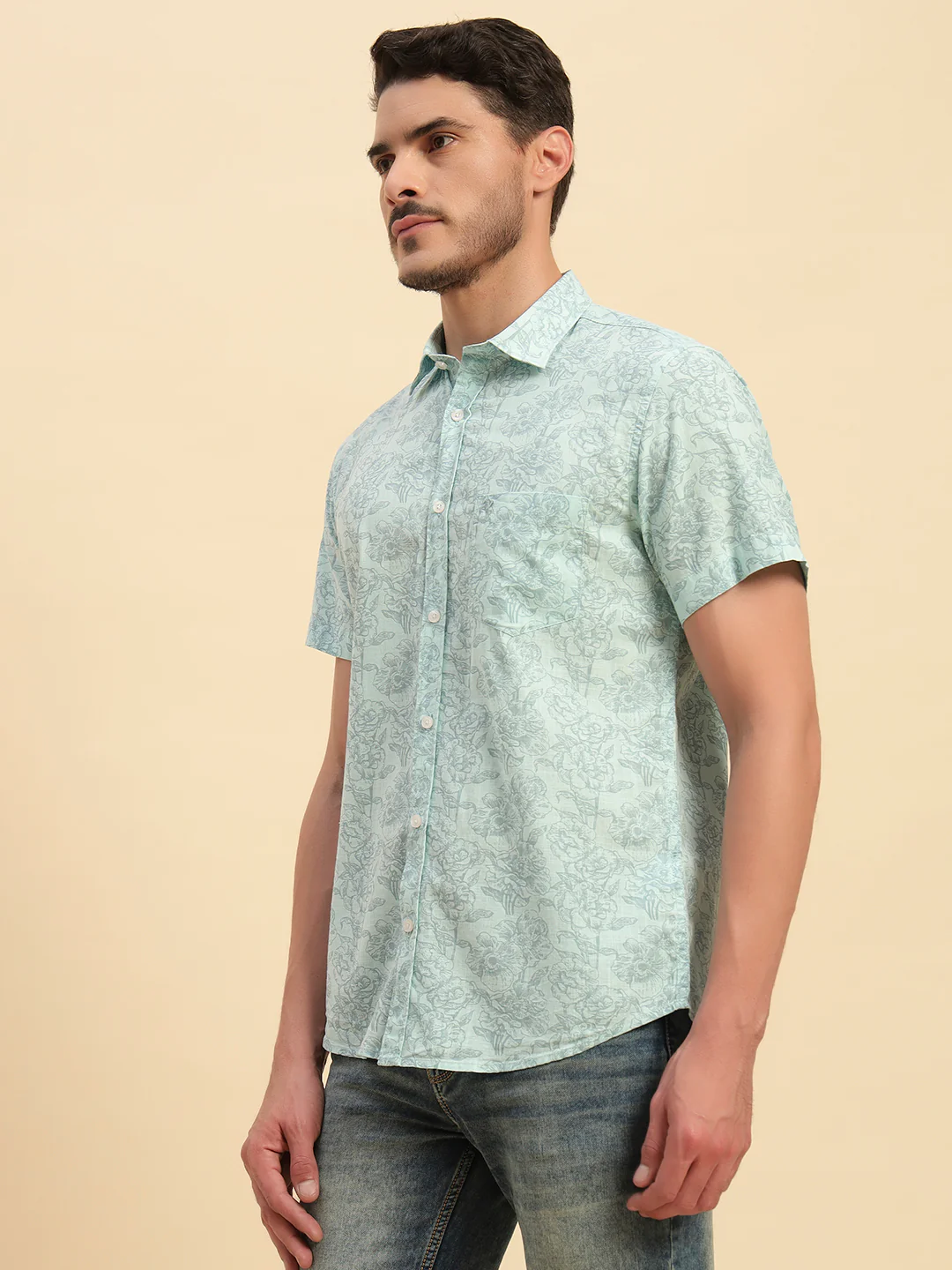 Casual Shirt for Men | Breathable & Soft with Color Fastness Regular Fit Spread Collar Neck Cotton Fabric Printed Pattern - Image 4