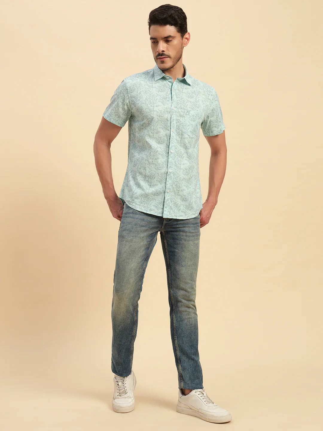 Casual Shirt for Men | Breathable & Soft with Color Fastness Regular Fit Spread Collar Neck Cotton Fabric Printed Pattern - Image 6
