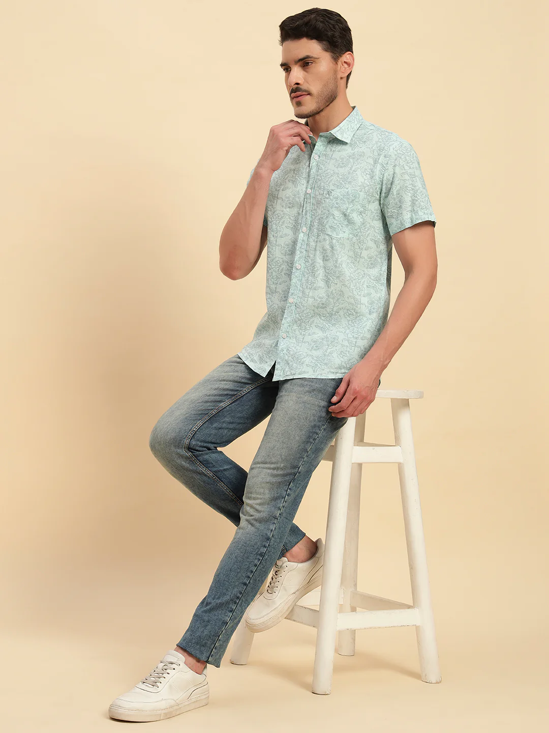 Casual Shirt for Men | Breathable & Soft with Color Fastness Regular Fit Spread Collar Neck Cotton Fabric Printed Pattern - Image 9