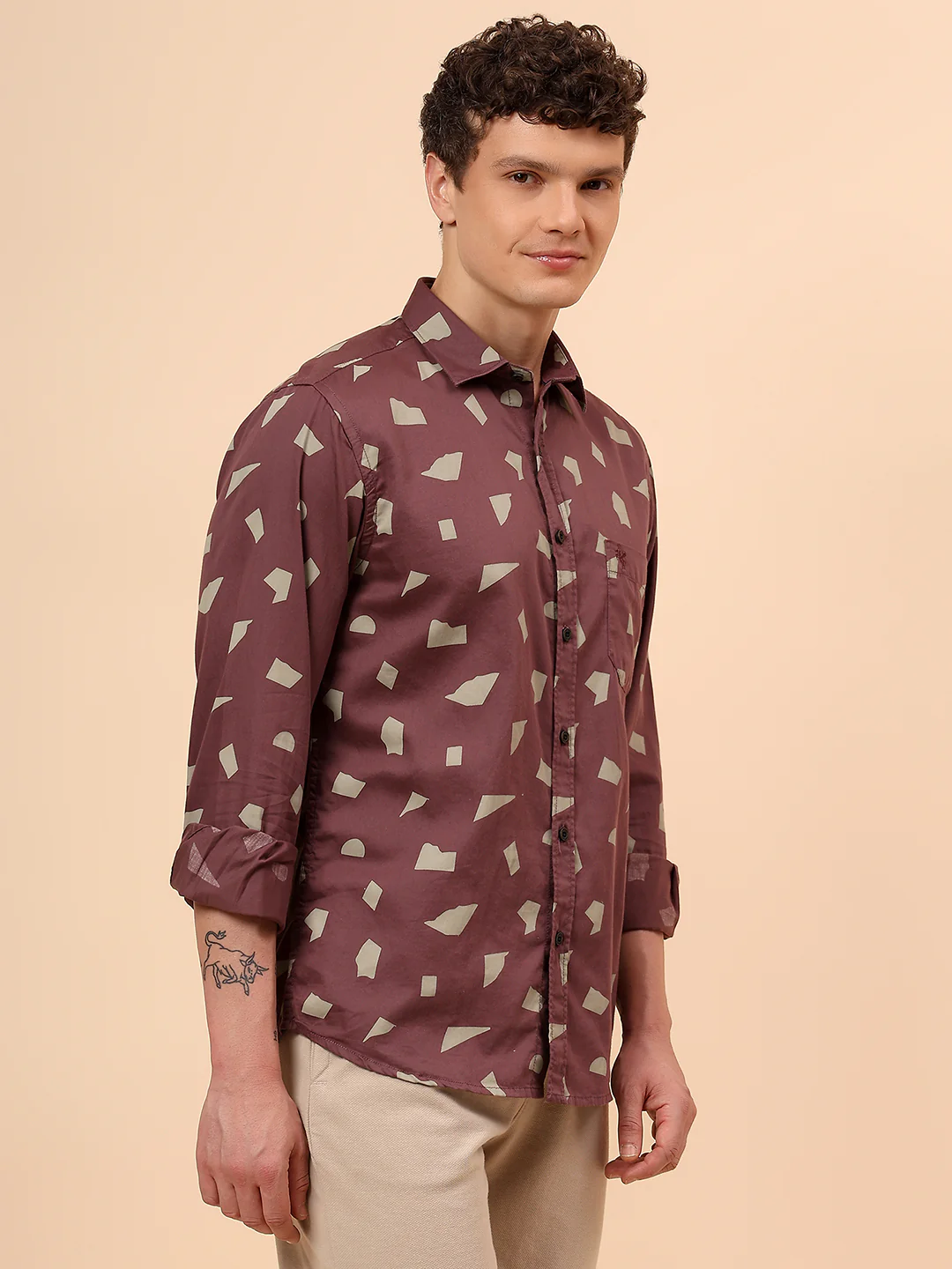 Casual Shirt for Men | Breathable & Soft with Color Fastness Regular Fit Spread Collar Neck Cotton Fabric Printed Pattern - Image 5