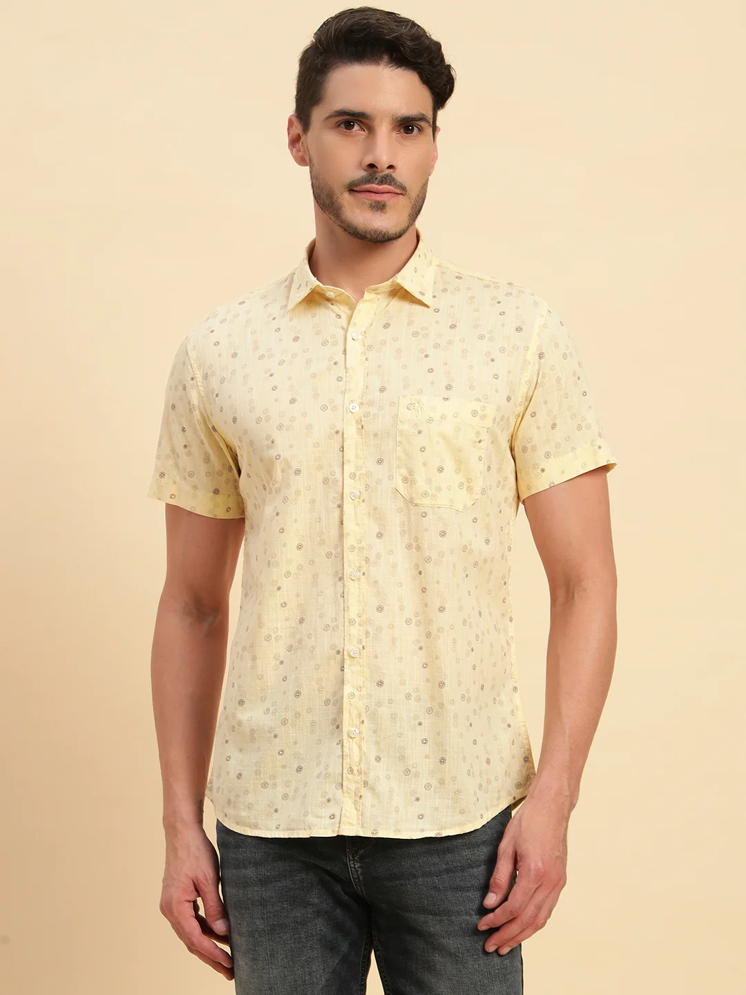 Casual Shirt for Men | Breathable & Soft with Color Fastness Regular Fit Spread Collar Neck Cotton Fabric Printed Pattern - Image 3