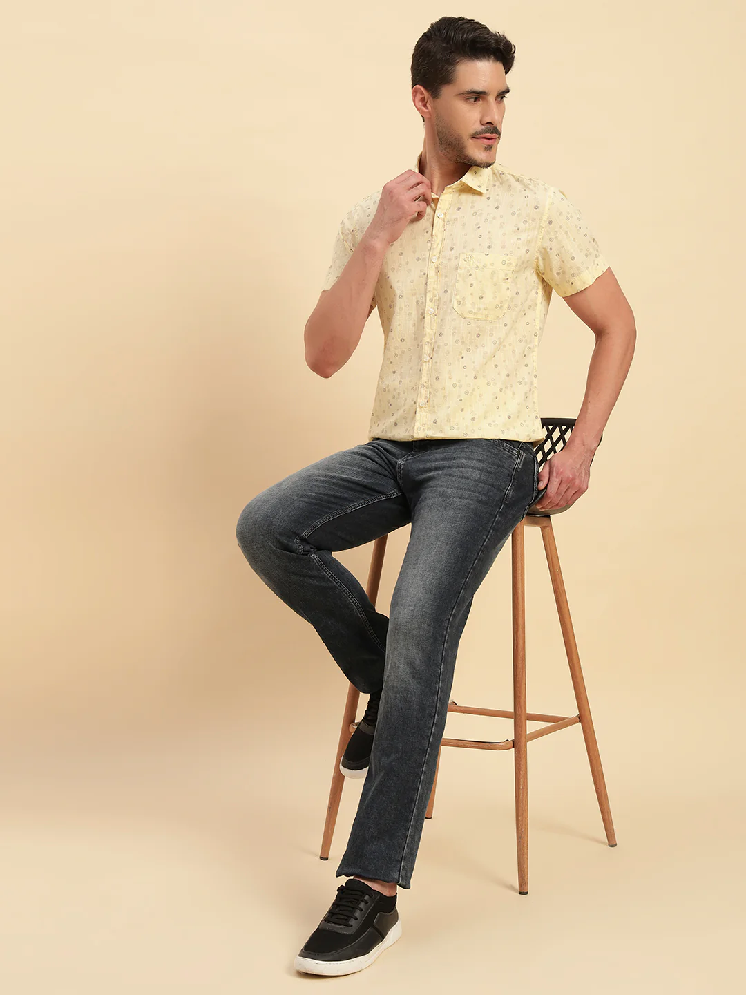 Casual Shirt for Men | Breathable & Soft with Color Fastness Regular Fit Spread Collar Neck Cotton Fabric Printed Pattern - Image 9