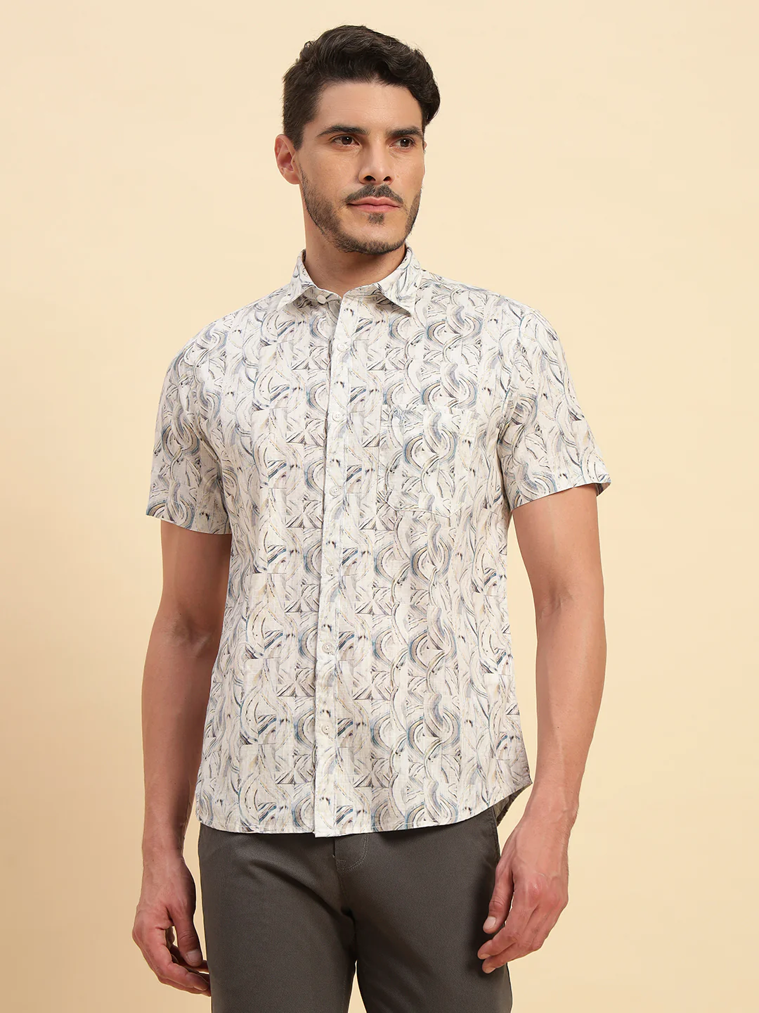 Casual Shirt for Men | Breathable & Soft with Color Fastness Regular Fit Spread Collar Neck Cotton Fabric Printed Pattern - Image 3