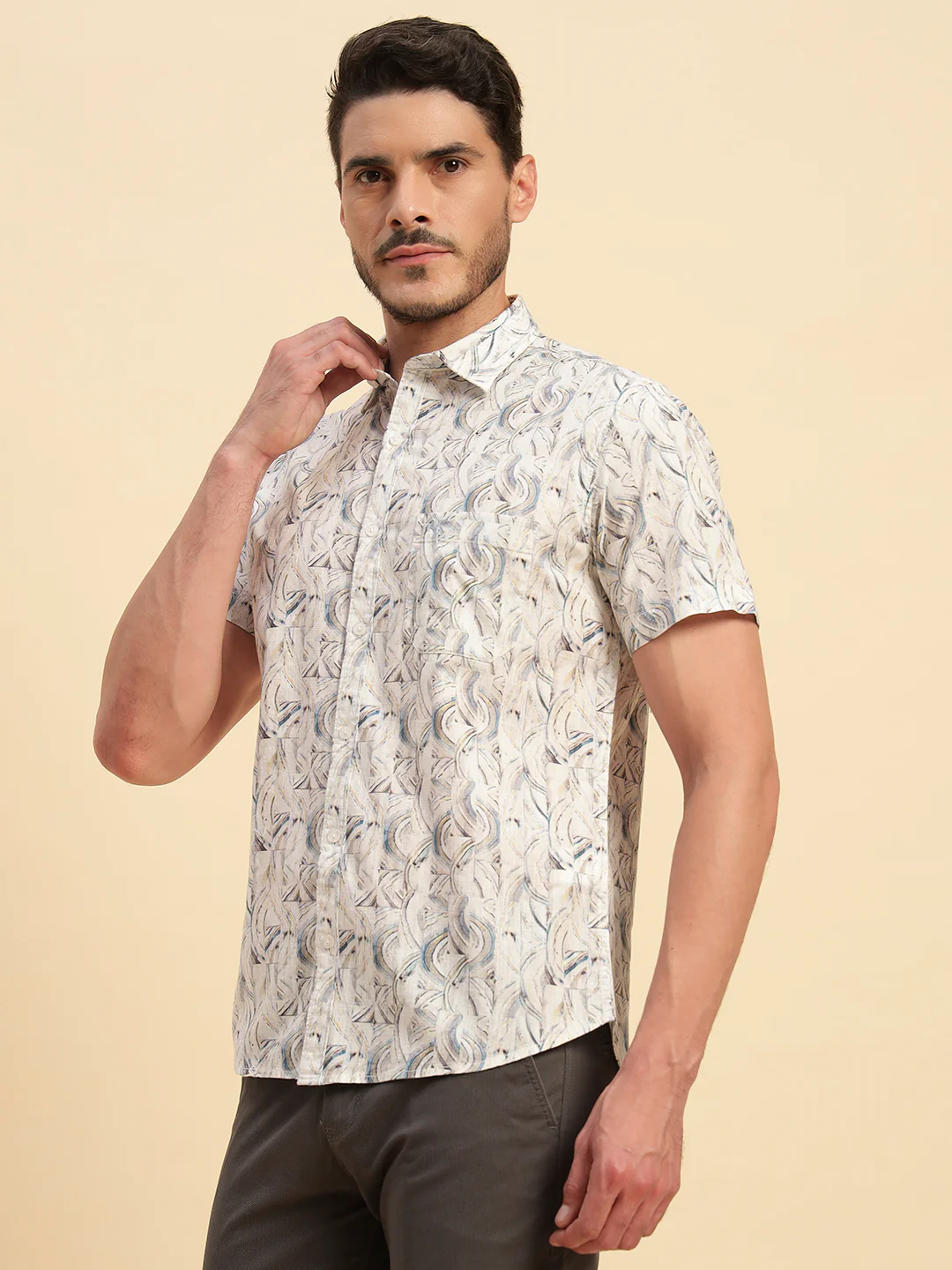 Casual Shirt for Men | Breathable & Soft with Color Fastness Regular Fit Spread Collar Neck Cotton Fabric Printed Pattern - Image 4