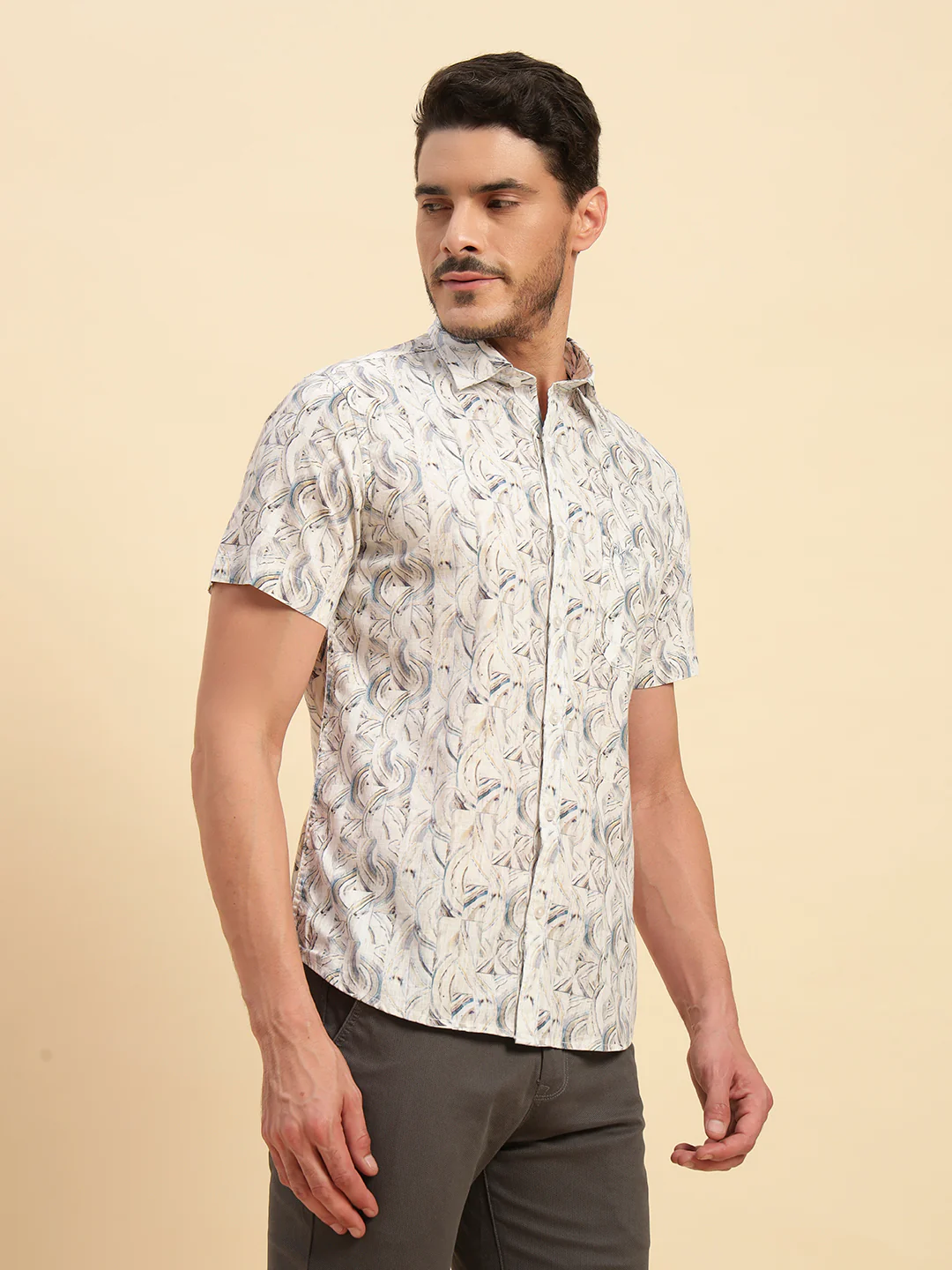 Casual Shirt for Men | Breathable & Soft with Color Fastness Regular Fit Spread Collar Neck Cotton Fabric Printed Pattern - Image 5
