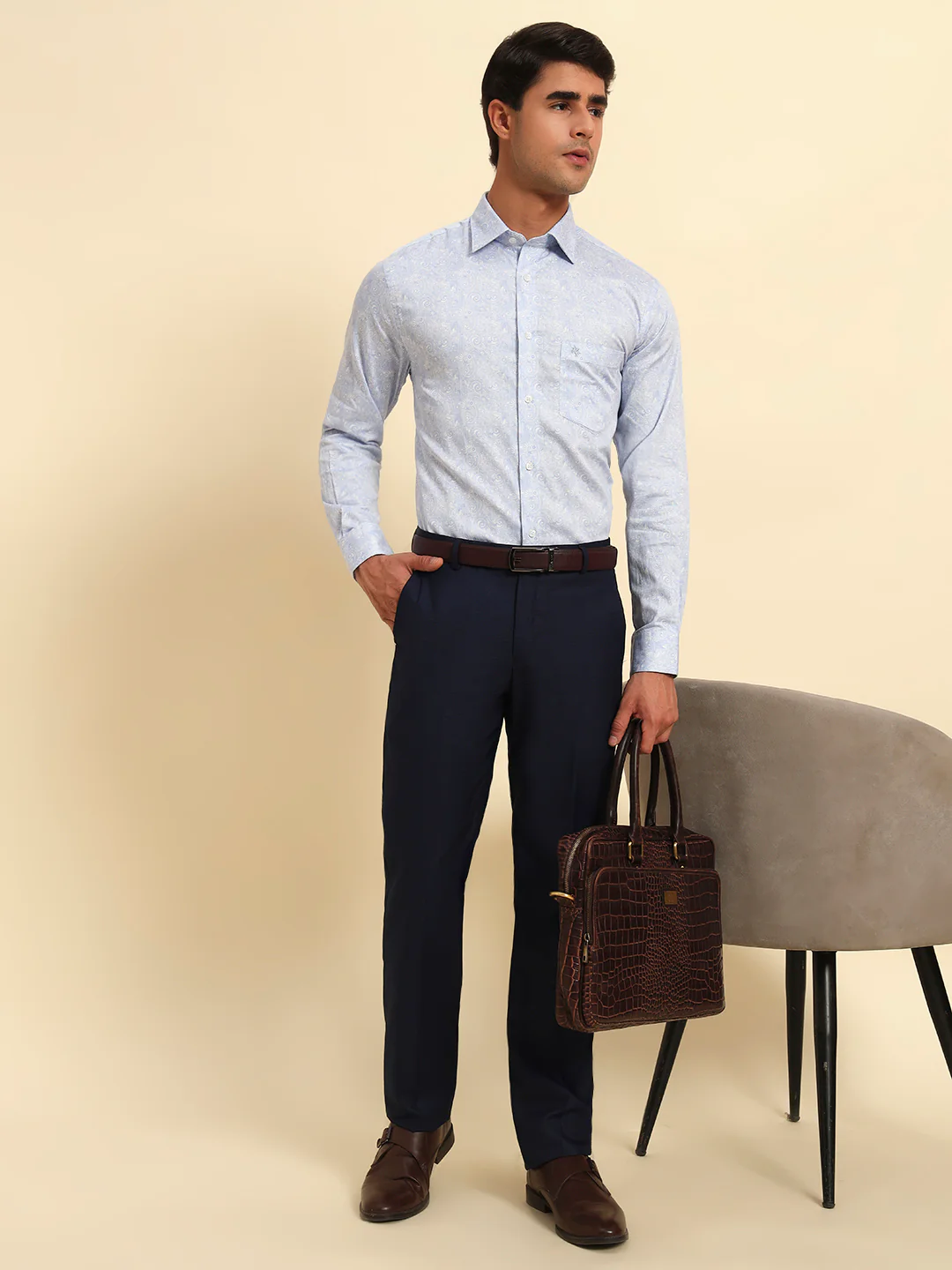 Formal Shirt for Men l Breathable & Soft with Color Fastness Regular Fit Spread Collar Neck Cotton Fabric Printed Pattern - Image 8