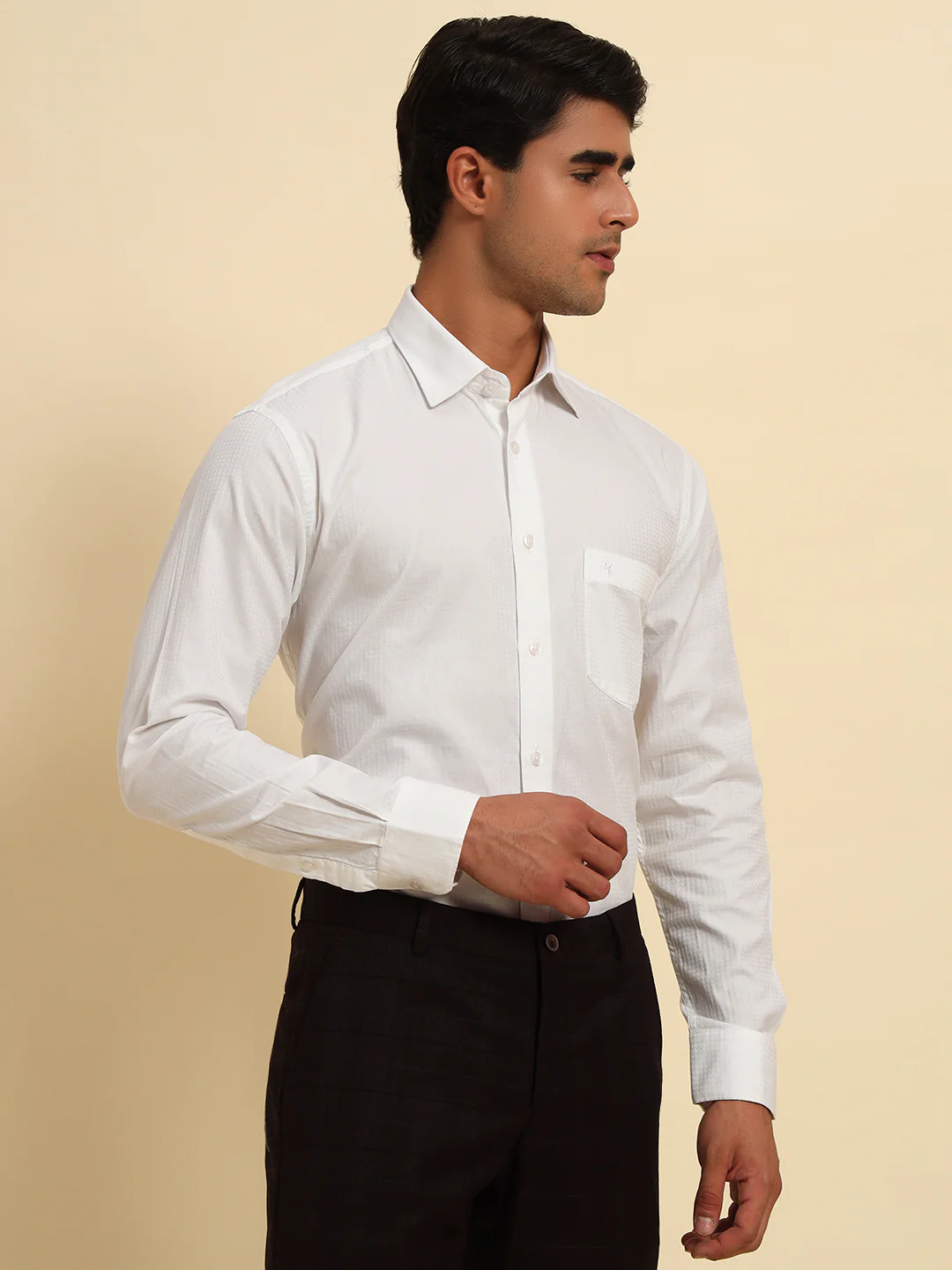 Formal Shirt for Men l Breathable & Soft with Color Fastness Regular Fit Spread Collar Neck Cotton Fabric Self Design Pattern - Image 4