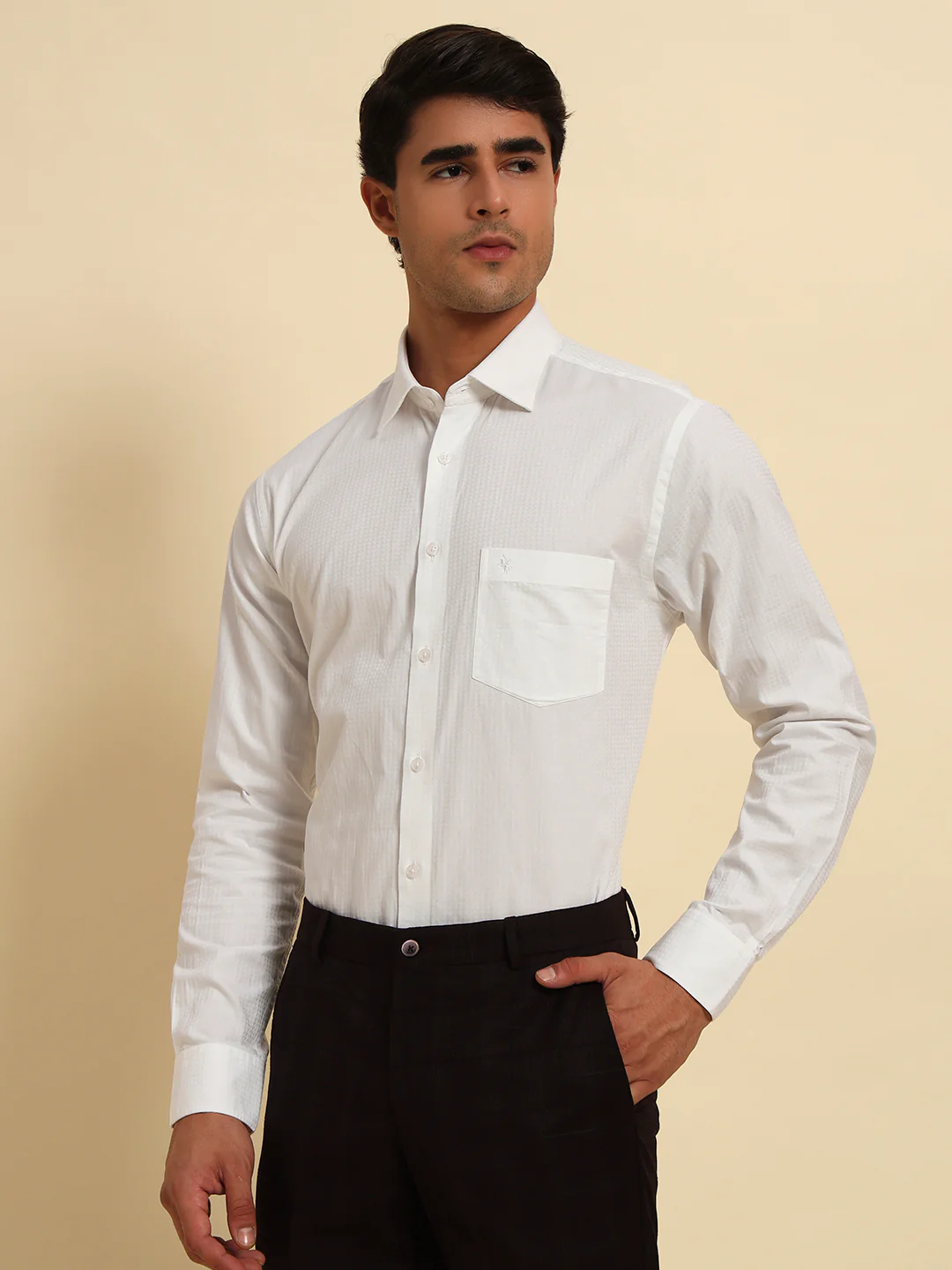 Formal Shirt for Men l Breathable & Soft with Color Fastness Regular Fit Spread Collar Neck Cotton Fabric Self Design Pattern - Image 5