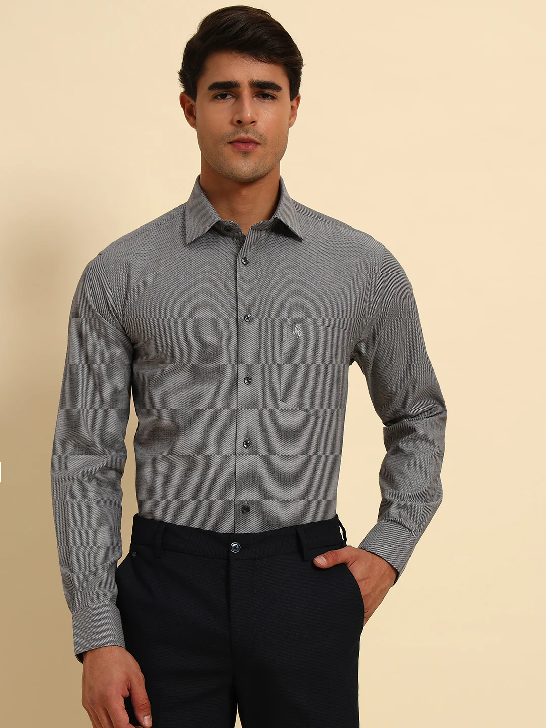 Formal Shirt for Men l Breathable & Soft with Color Fastness Regular Fit Spread Collar Neck Cotton Fabric Self Design Pattern - Image 3
