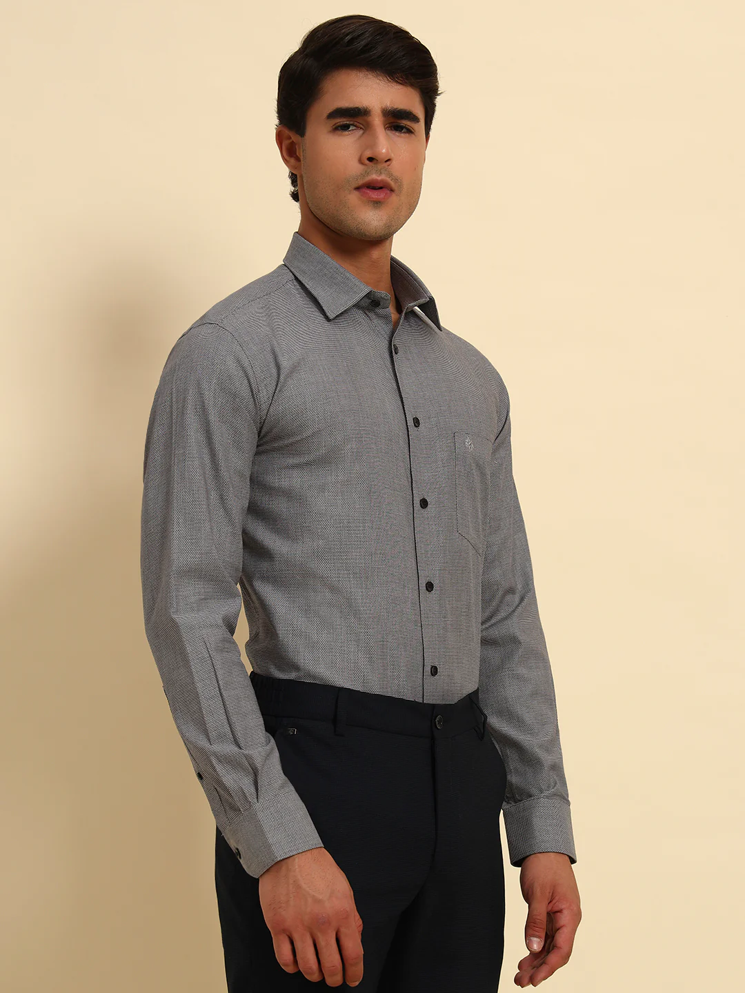 Formal Shirt for Men l Breathable & Soft with Color Fastness Regular Fit Spread Collar Neck Cotton Fabric Self Design Pattern - Image 4