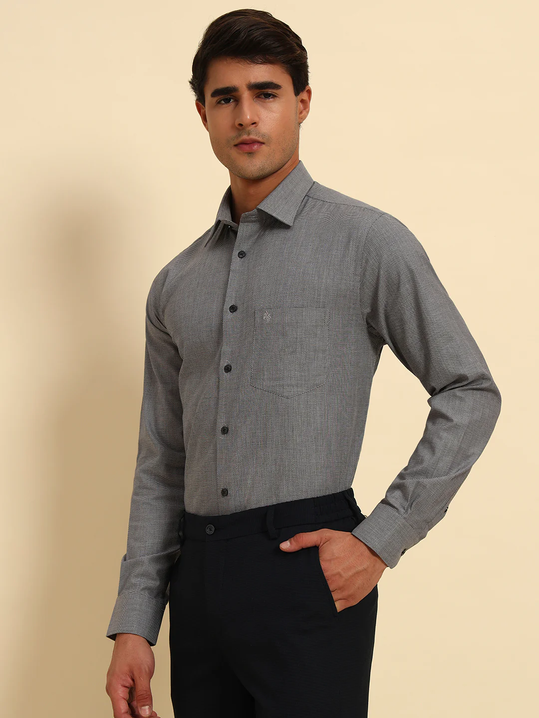 Formal Shirt for Men l Breathable & Soft with Color Fastness Regular Fit Spread Collar Neck Cotton Fabric Self Design Pattern - Image 5