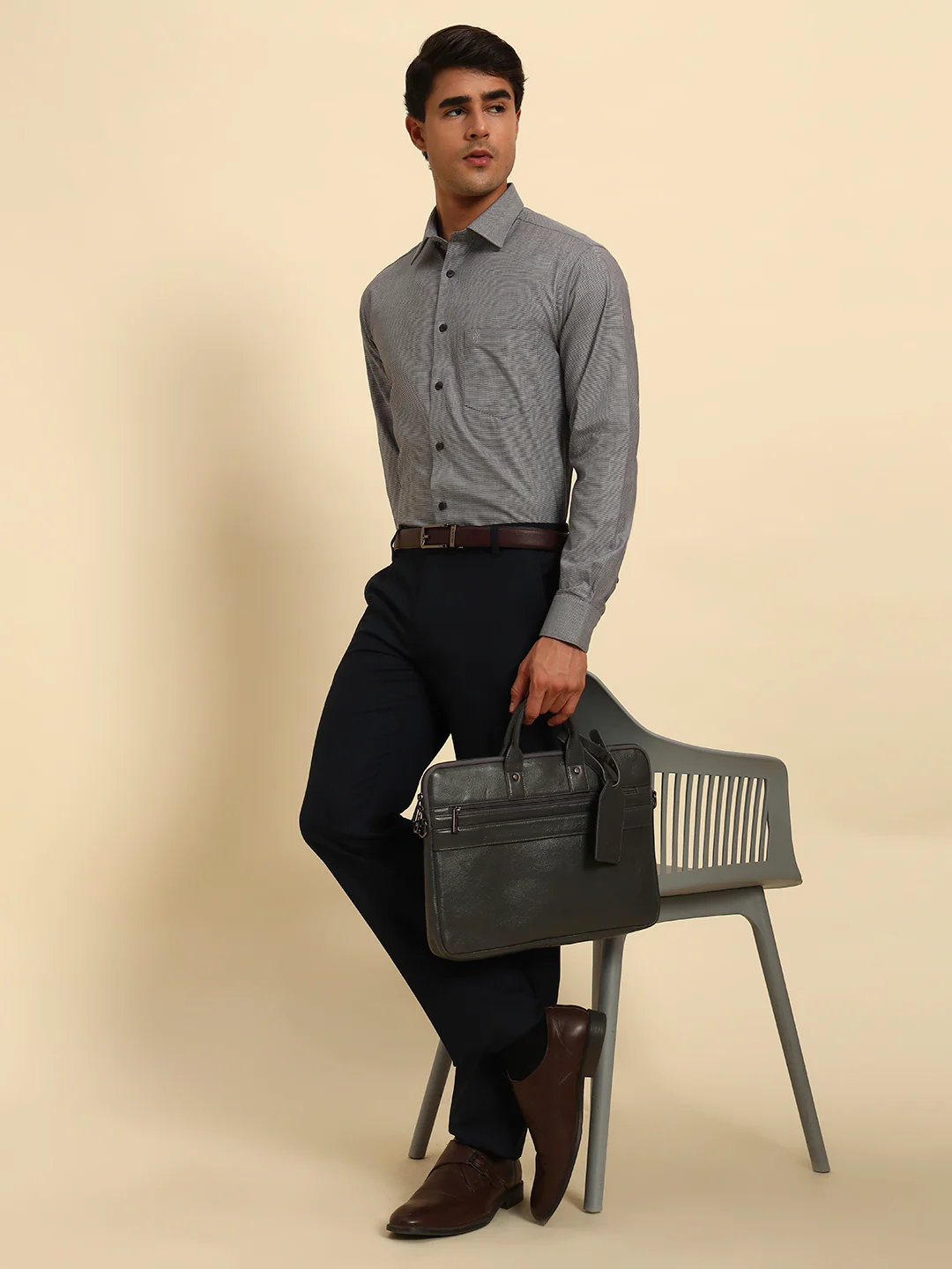 Formal Shirt for Men l Breathable & Soft with Color Fastness Regular Fit Spread Collar Neck Cotton Fabric Self Design Pattern - Image 9
